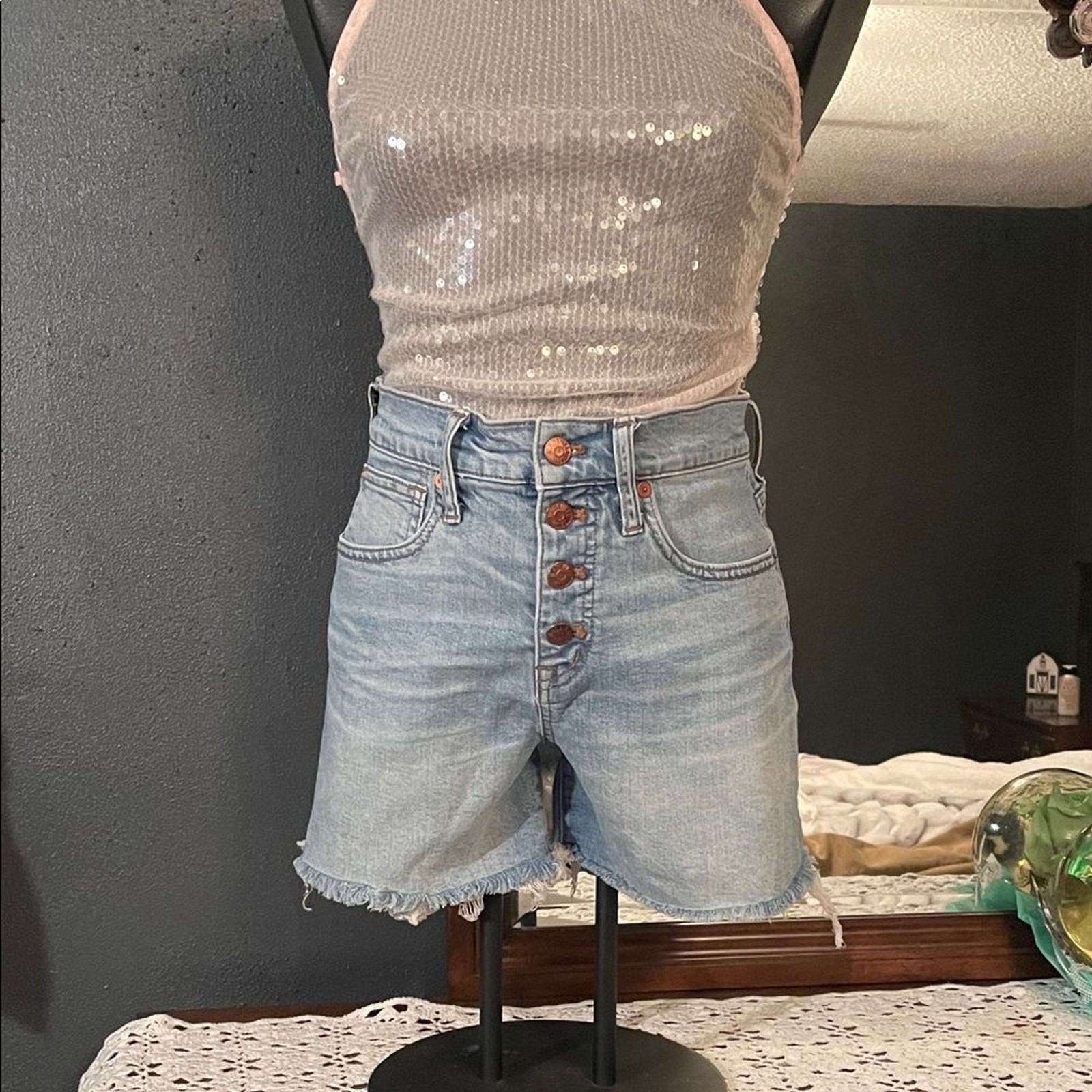 Madewell Light Blue Button-Fly Jean Shorts