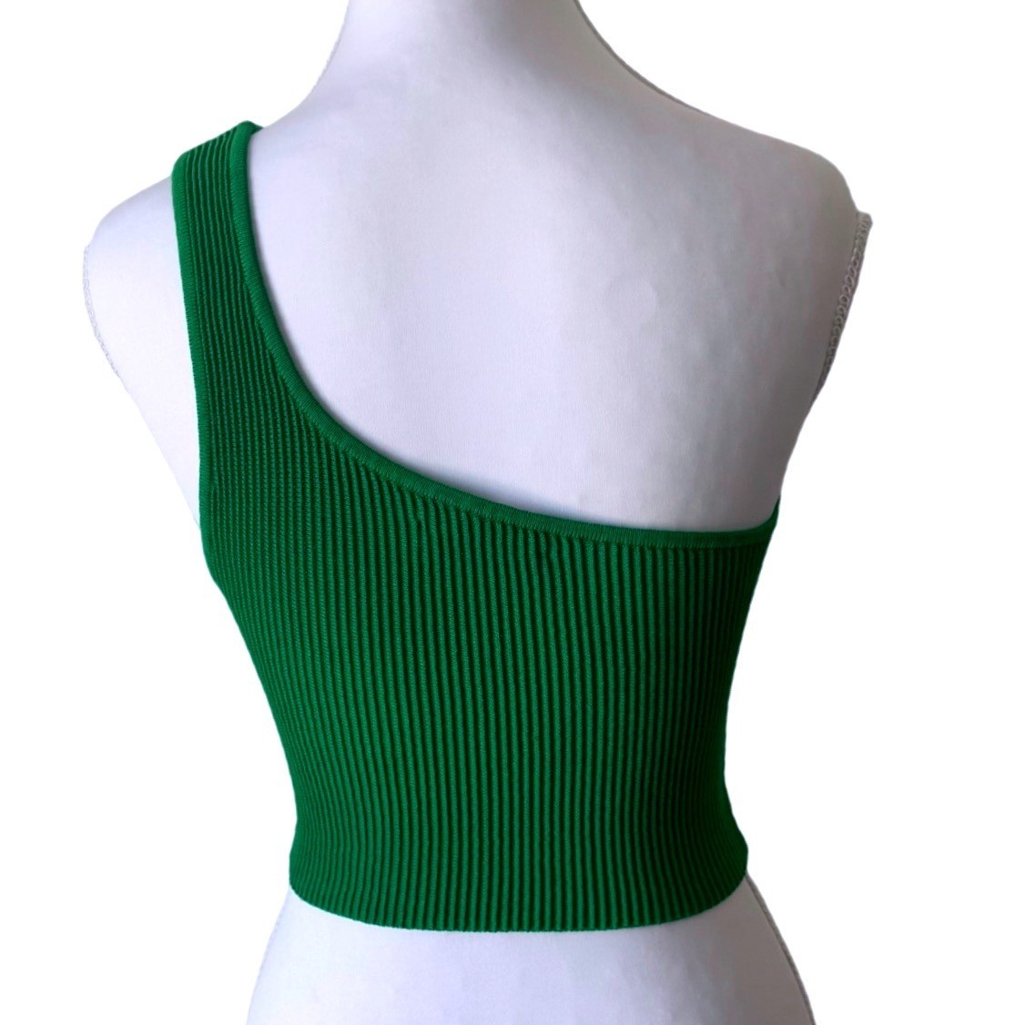 Aritzia One Shoulder Tank Top Ribbed Sculpt Knit Green Babaton Size S