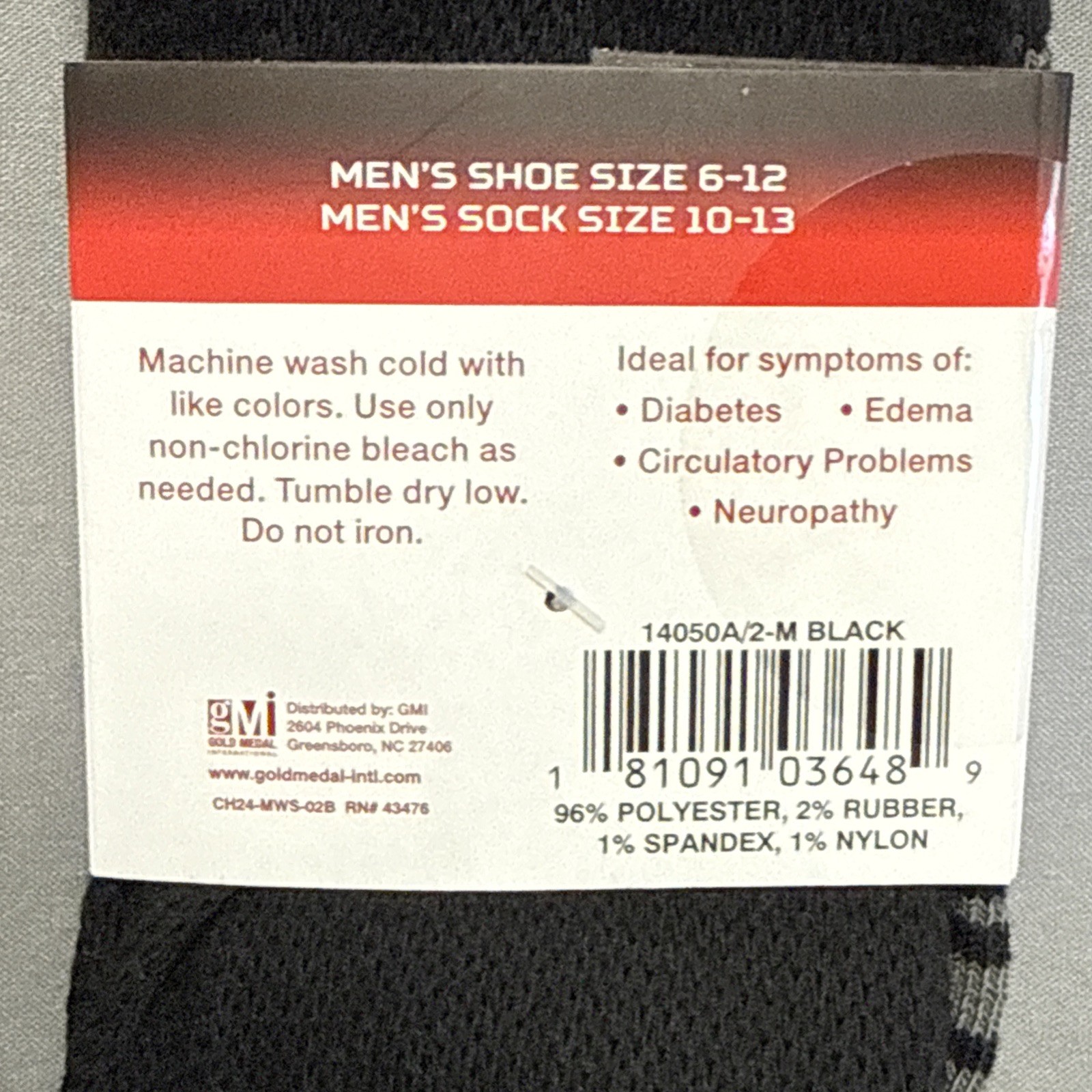 6 Pair Mens Challenge Wellness Non-Binding Crew Socks Diabetes Edema Neuropathy
