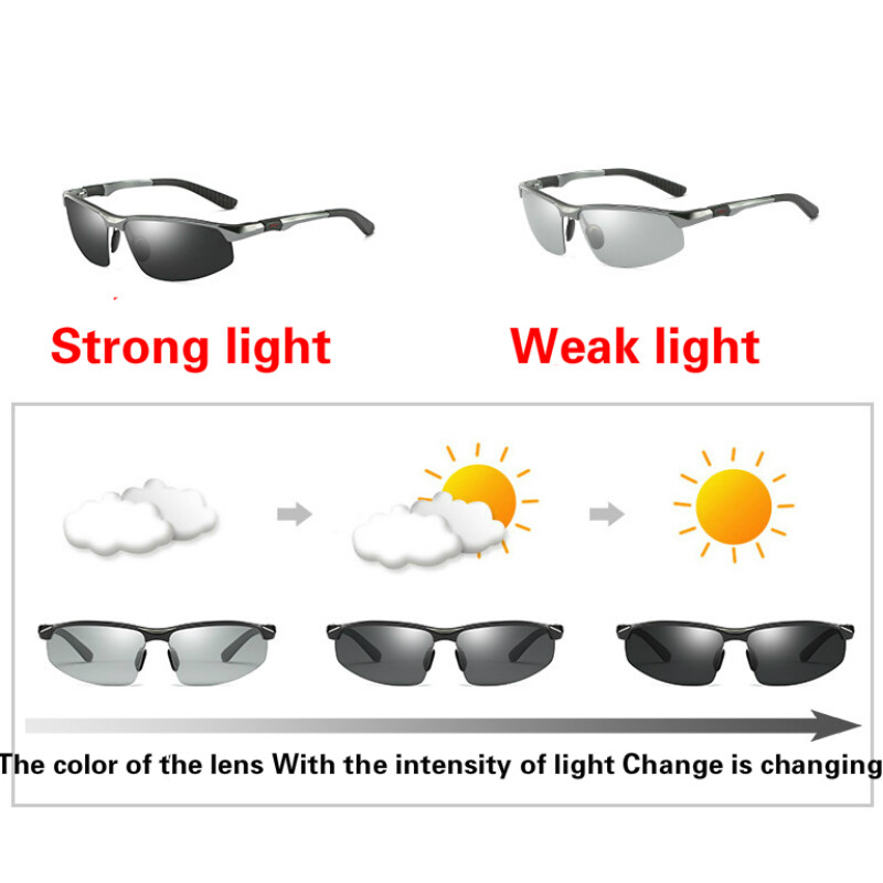 Aluminum Polarized Photochromic Sunglasses Men Chameleon Driving Sports Glasses