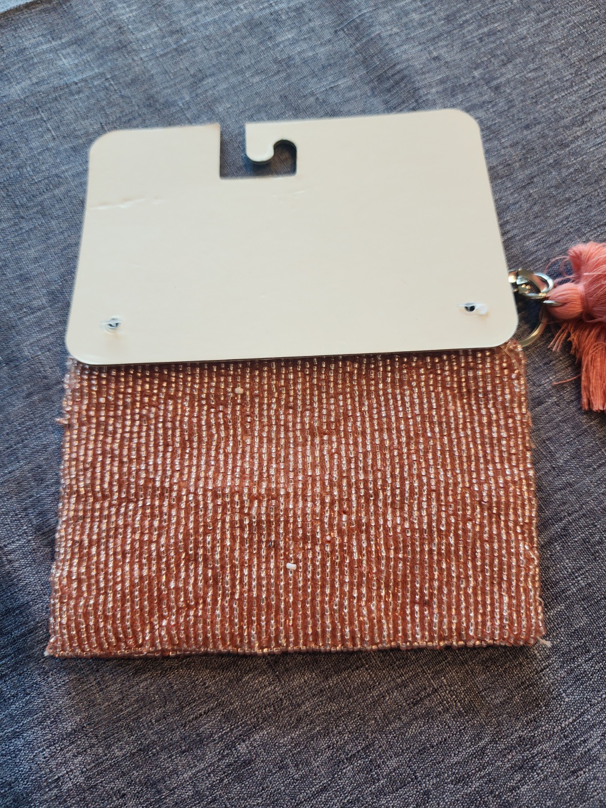 NWT Pink & White beaded Coin Purse Wallet Swan beach outdoor picnic fun