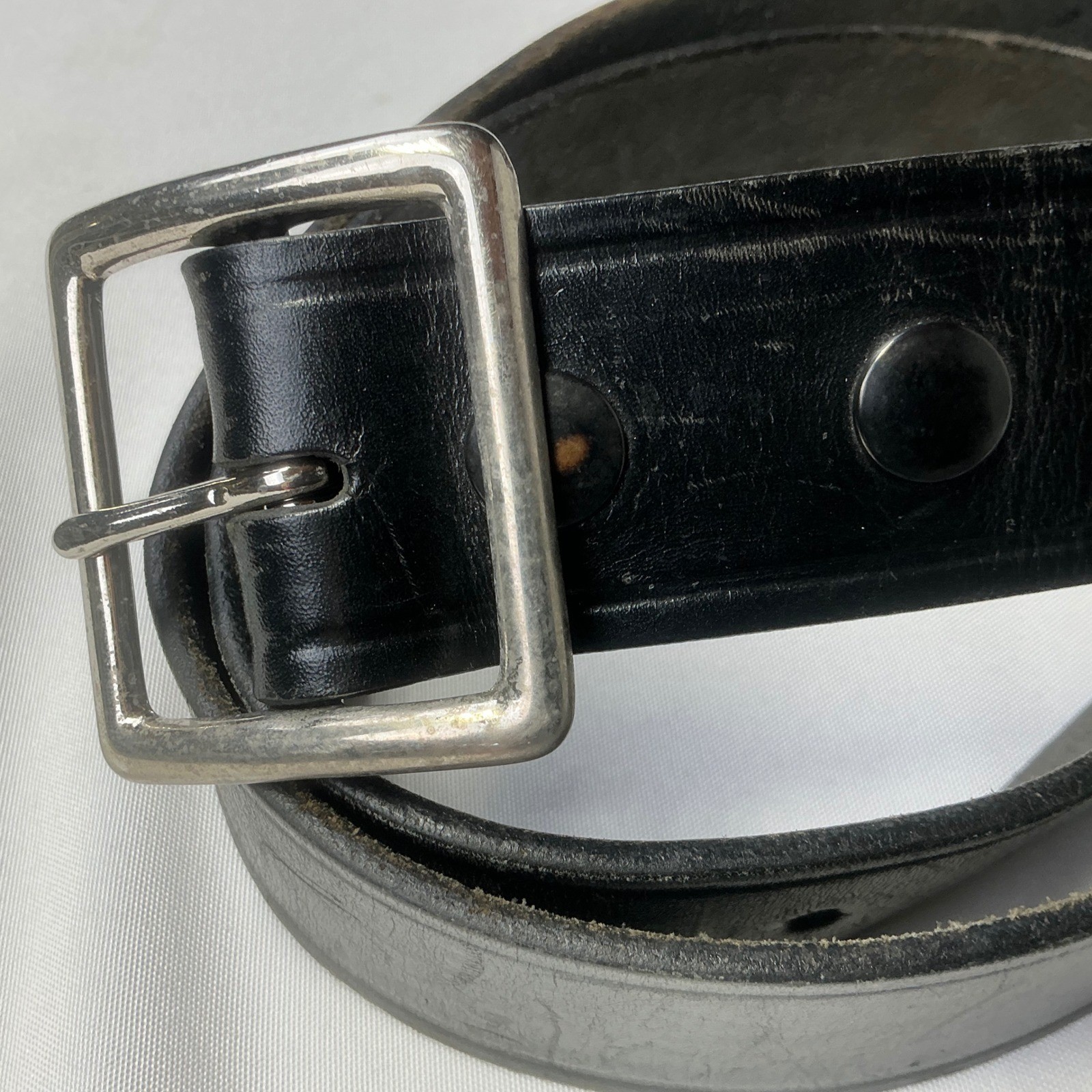 Goulds & Goodrich Black Leather Belt Silver Buckle Mens Size 42 107CM