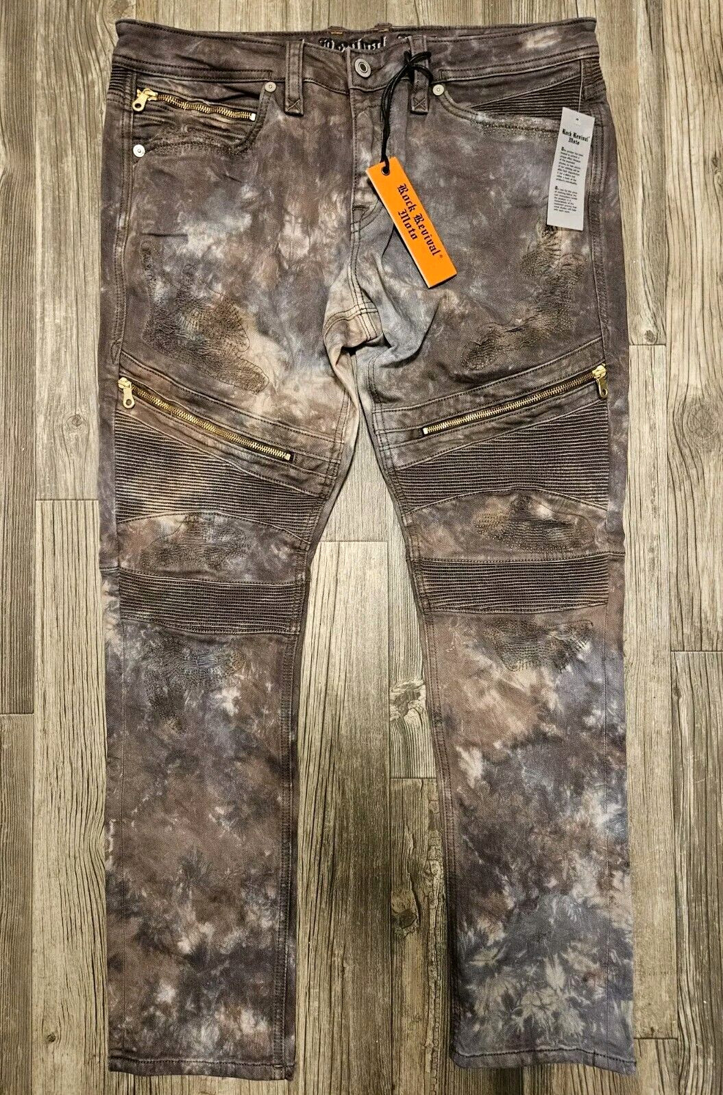 Rock Revival Daviday Moto Acid Wash Tie Dye Jeans Denim Men’s Size 36 x 31 NEW