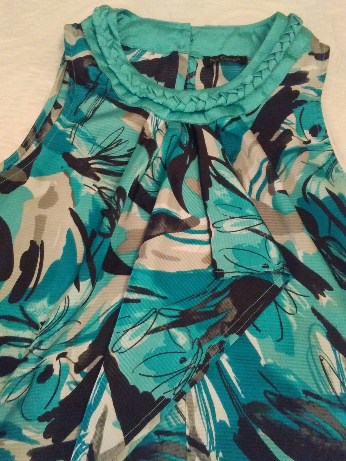 Nue Options Sleeveless Neck cover Classy Blouse Top Size See pic Shirt Sea Blue