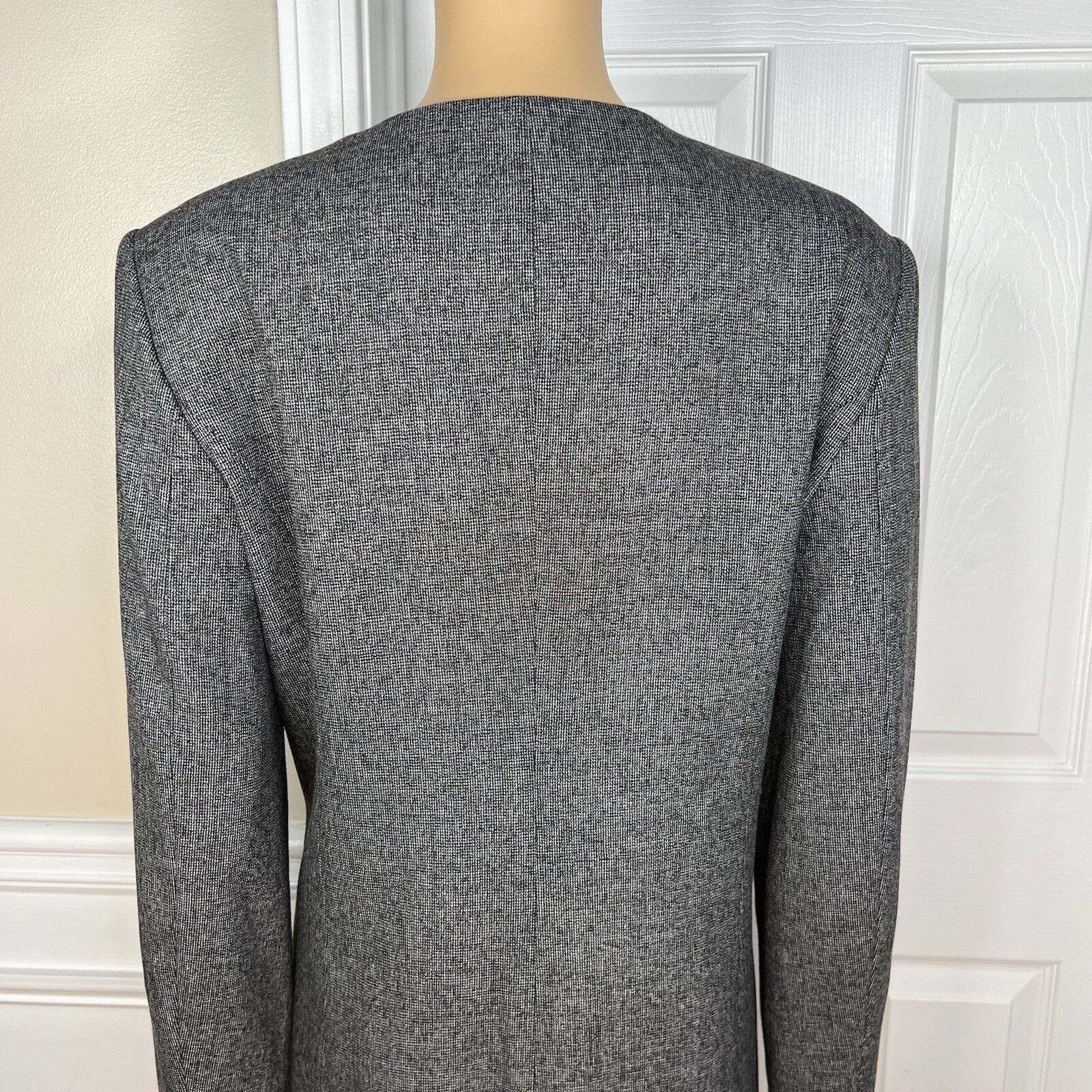 Calvin Klein Polyester Rayon Spandex Blazer Size 10 Gray Collarless Mid Length