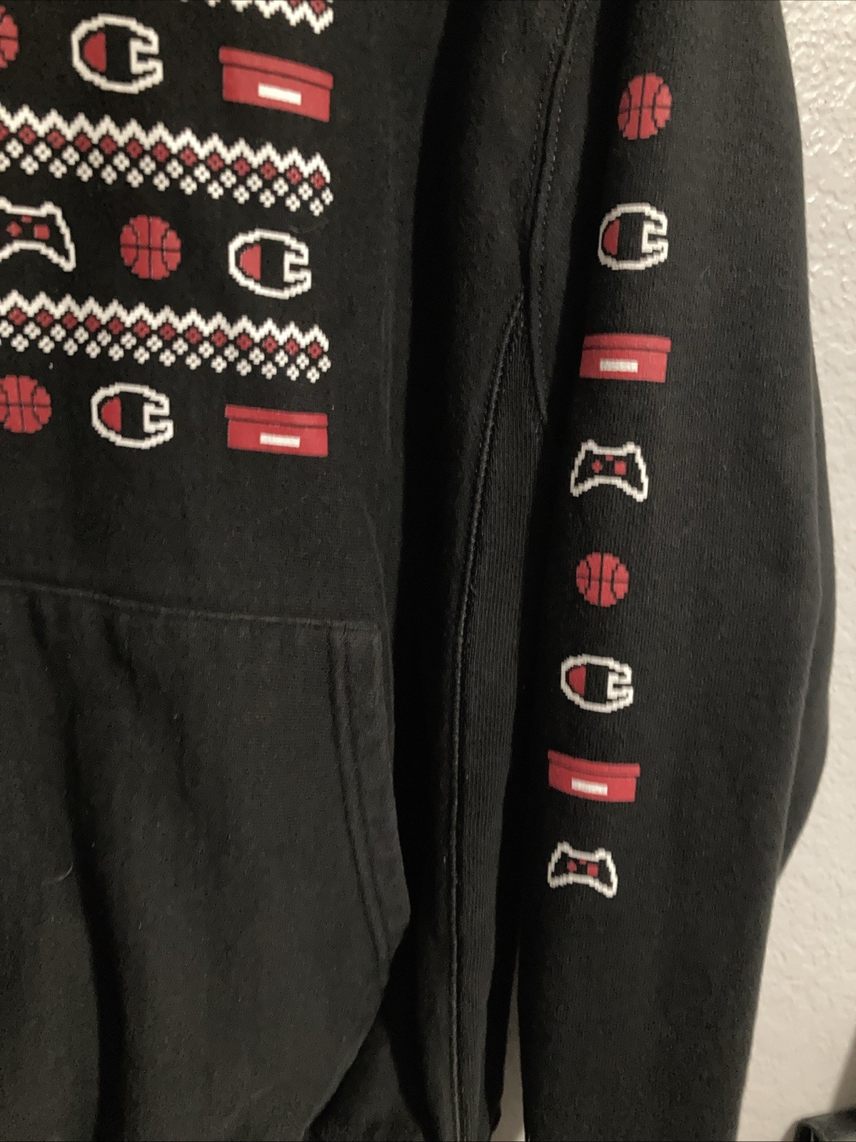 Champion Vintage Reverse Weave Team Black Holiday Fleece Hoodie Sweatshirt Sz M