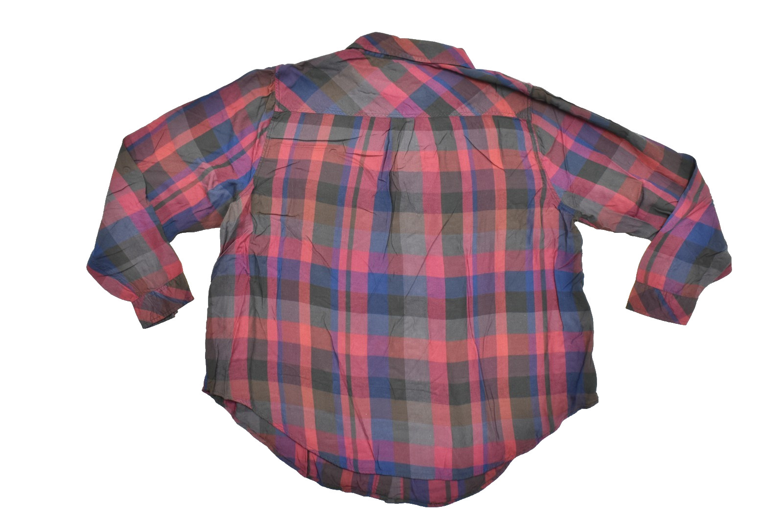 Torrid Women’s Size 2 Plaid Button Down Shirt Red Blue Purple Long Sleeve Rayon