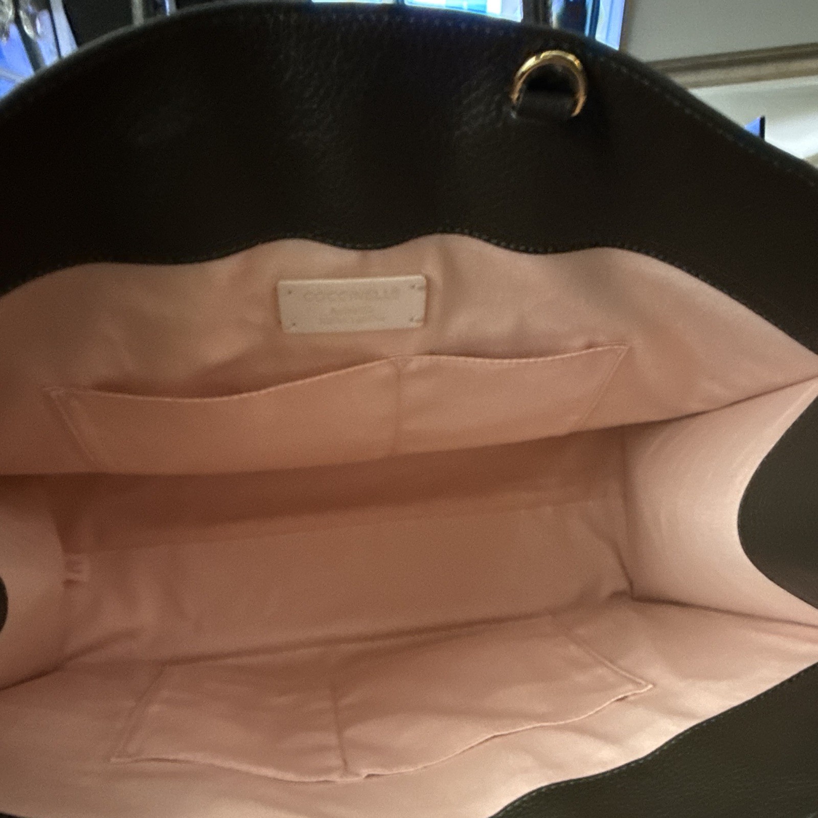 COCCINELLE Large Brown Croc Embossed Tote Pink Lining Gold Hardware Dust Bag