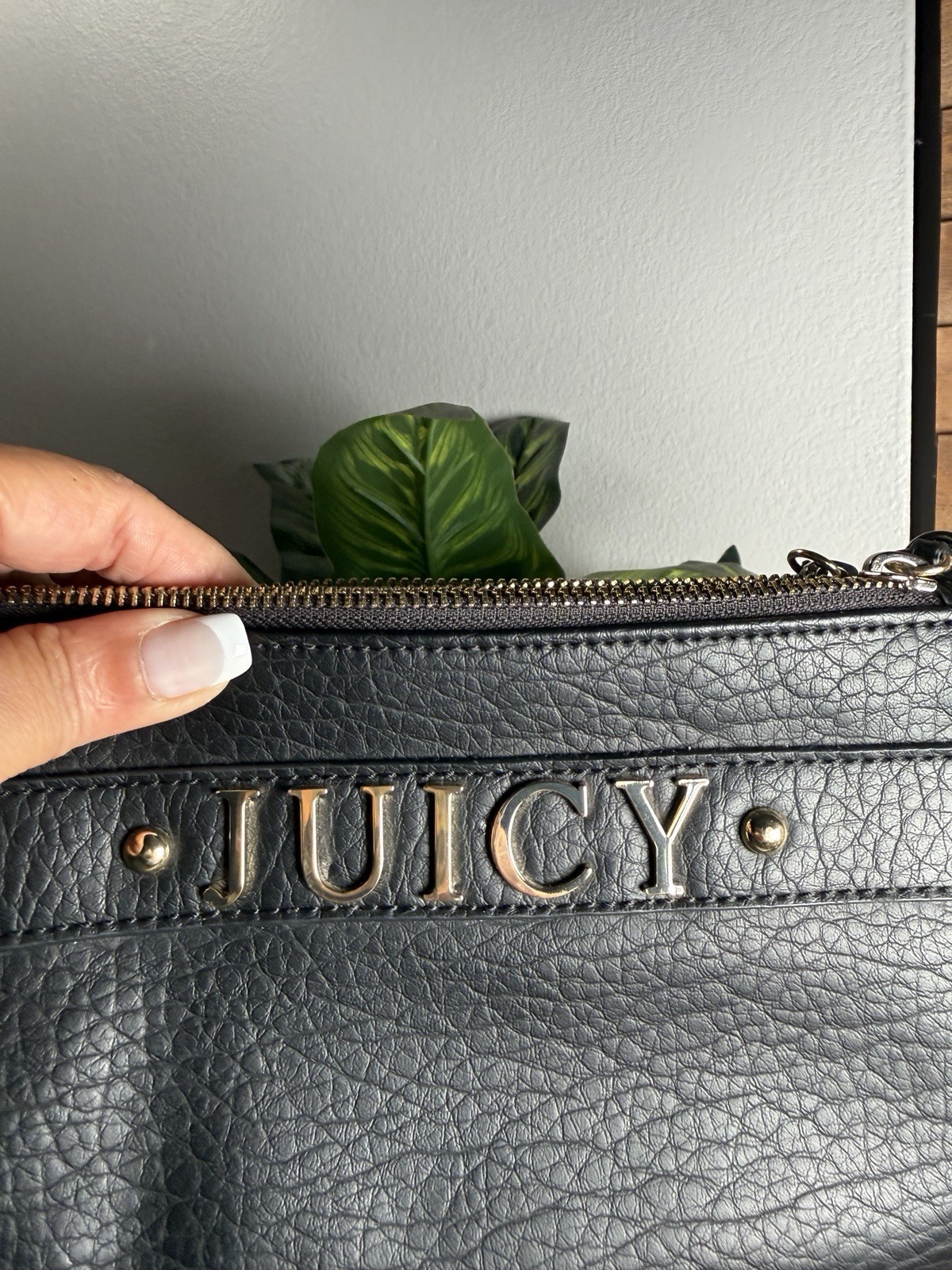 Juicy Couture Black Solid Zip Wristlet Wallet Credit Card Logo Tassel Strap