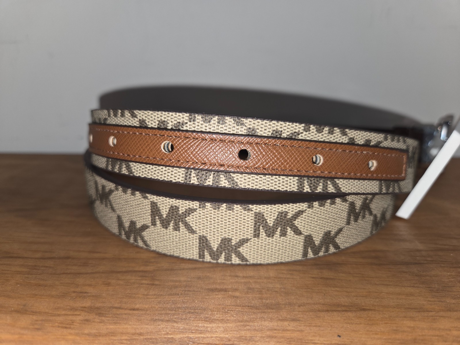 Michael Kors Women’s Reversible MK Logo Belt Brown/Vanilla Size Large
