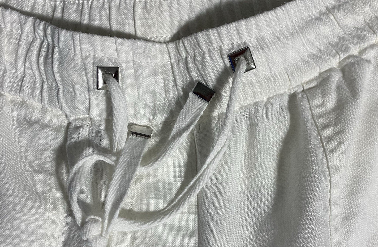 Rafaella Women’s White Linen Straight Leg Pants Pockets Elastic Drawstring PM