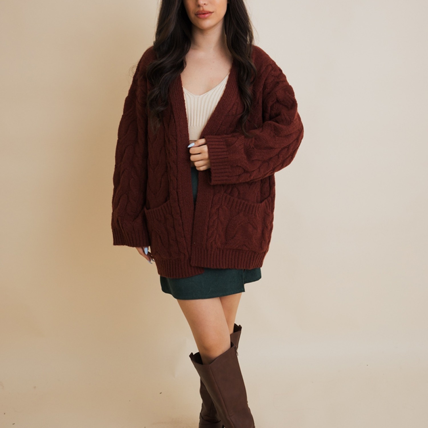 Dreamy Days Cable Knit Open-Front Cardigan – Cozy & Stylish for All Seasons