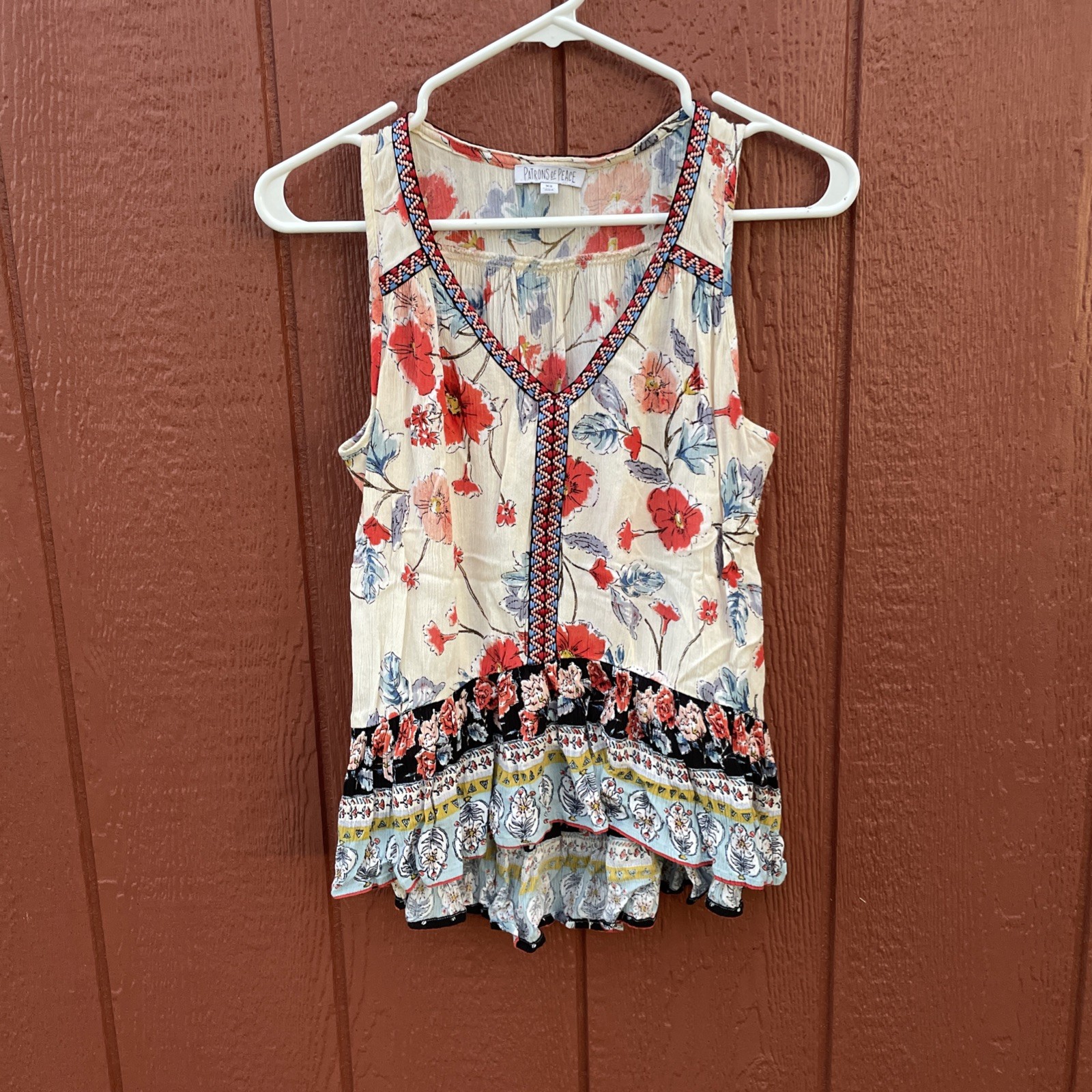 PATRONS OF PEACE Women Multicolor Sleeveless Blouse Wt Embroidery Sz XS