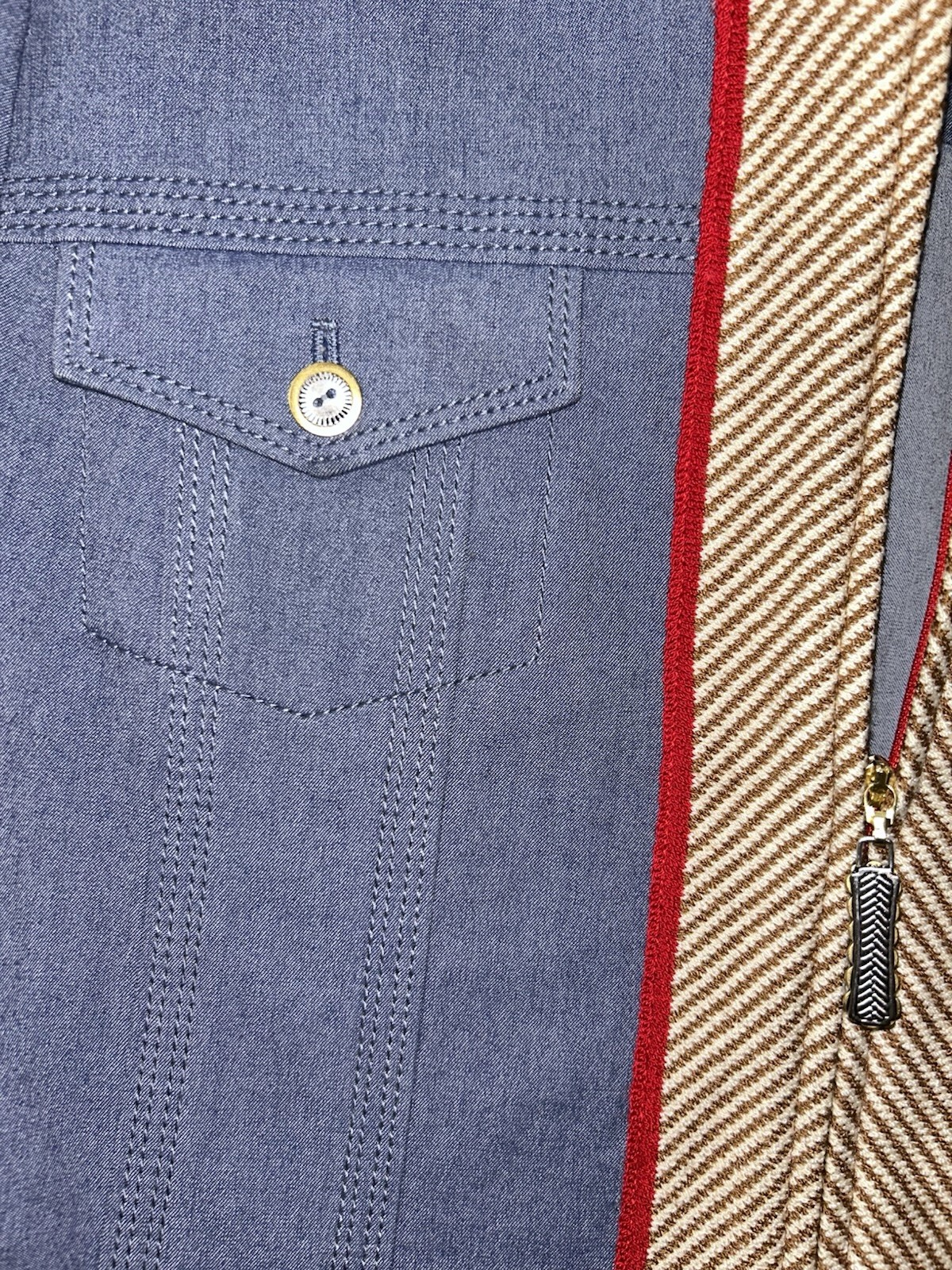 St. John Sport Blue Herringbone Zip Jacket Button Cuffs Chest Pockets M