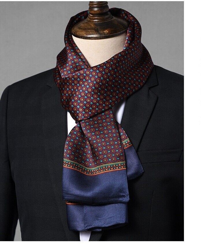 Men’s 100% Pure Silk Scarf Double Layer Neckerchief Cravat Tie Casual Business