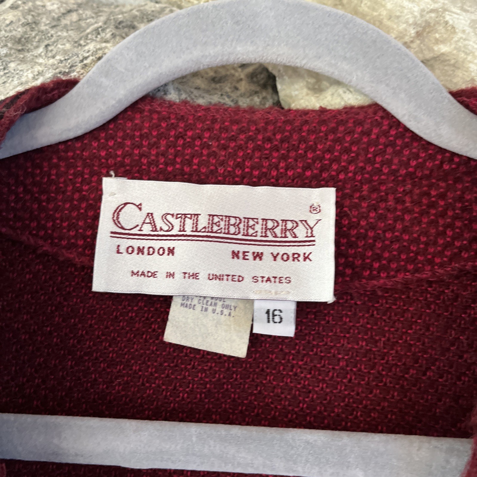 Castleberry Cranberry Red Black Knit Wool Blend Skirt Suit Set Jacket Top 3 Pcs