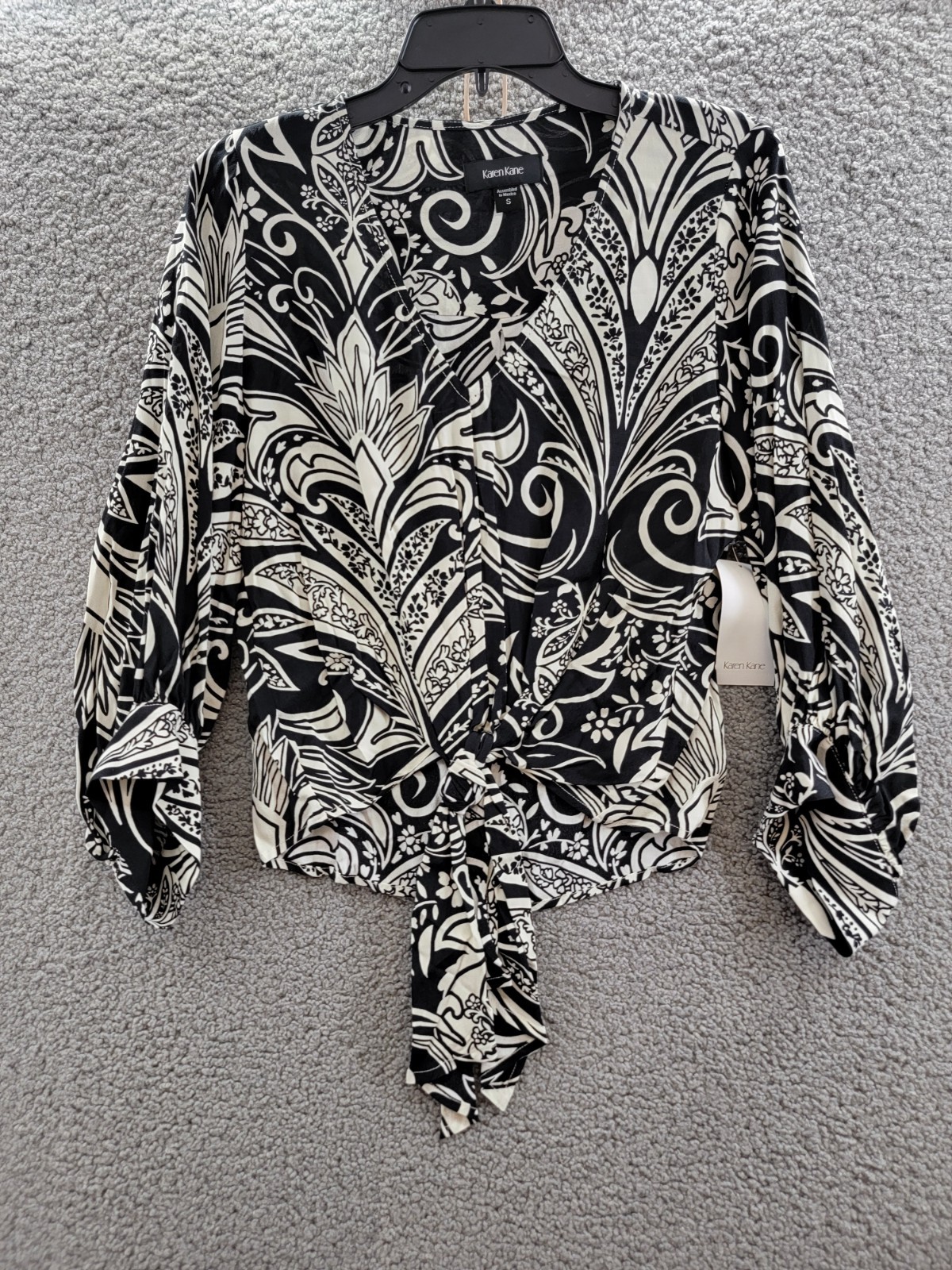 Karen Kane Printed Blouson Sleeve Blouse Women’s S Black Pullover Style