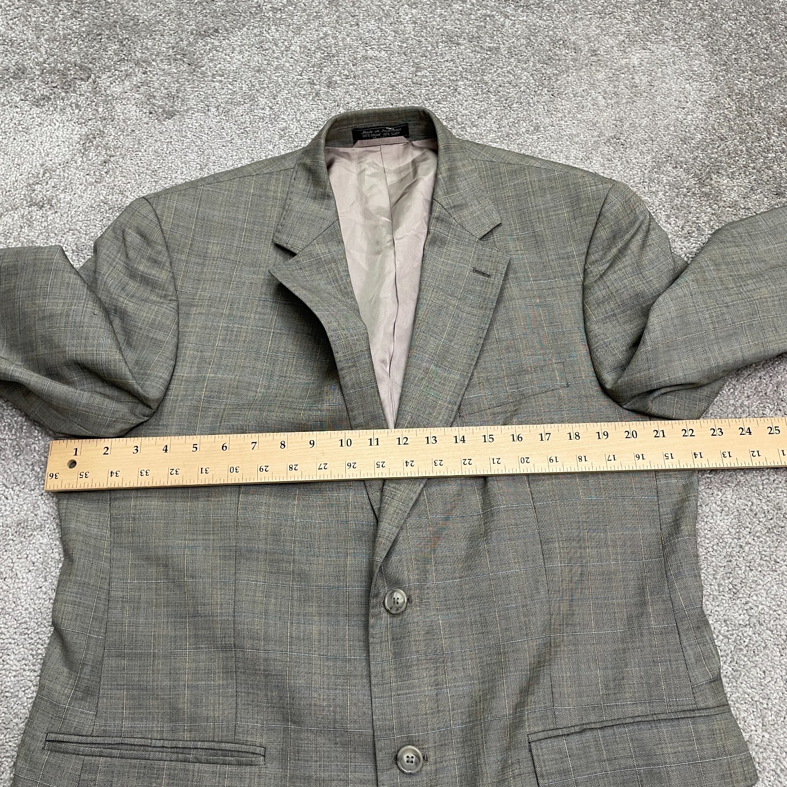 Haspel Wool Silk Suit Blazer Jacket Mens 42R Gray Plaid Single Vented Lined Work