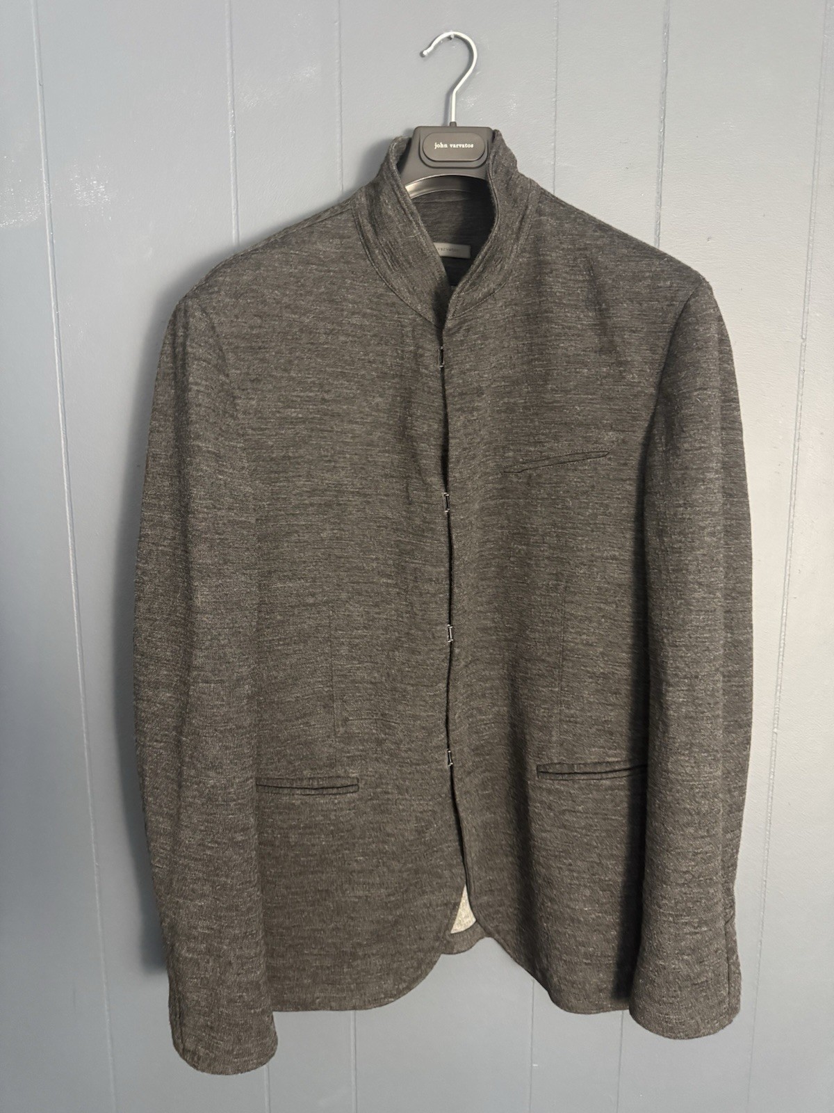 John Varvatos Hook And Bar Gray Wool Knit Blazer 56 Single-Breasted Solid