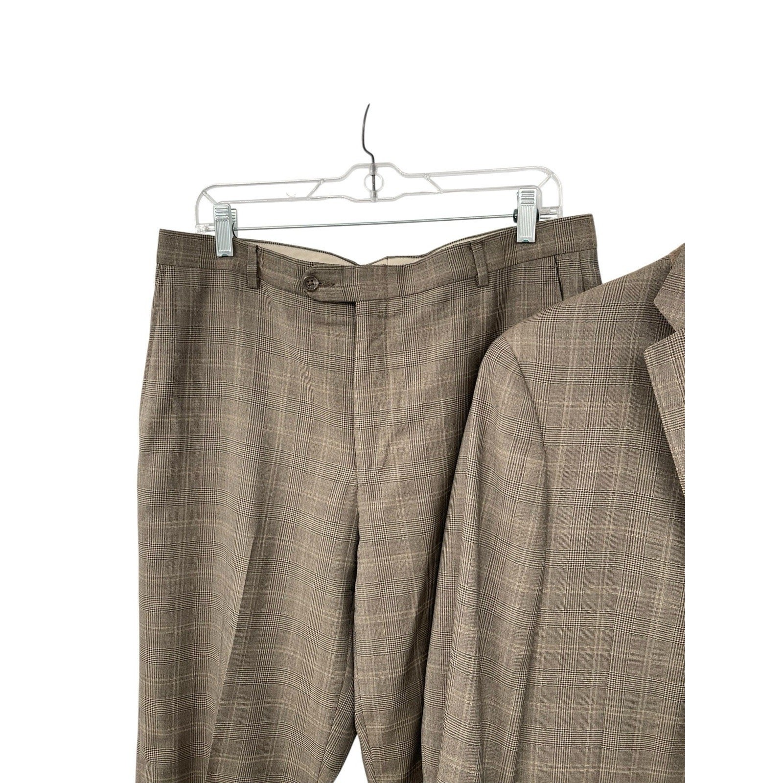 Vintage Hickey Freeman Suit Glen Plaid Worsted Wool Size 40R
