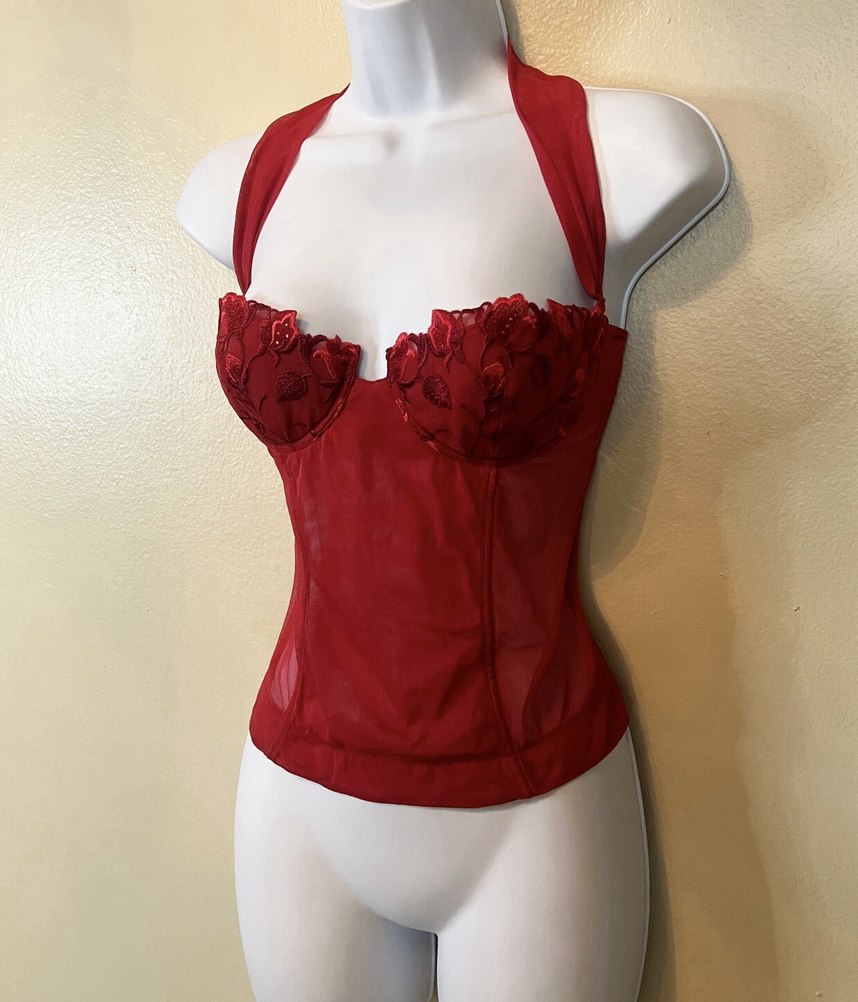 Vintage COSABELLA Italy RareY2K Black Mesh/Lace Bustier Removable Halter Strap M