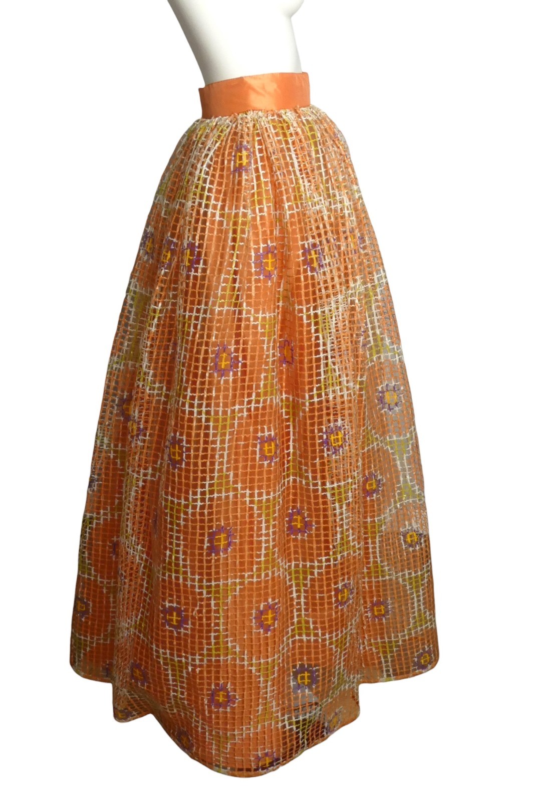 PIERRE CARDIN- 2000 Orange Painted Raffia Ballgown Skirt, Size 4