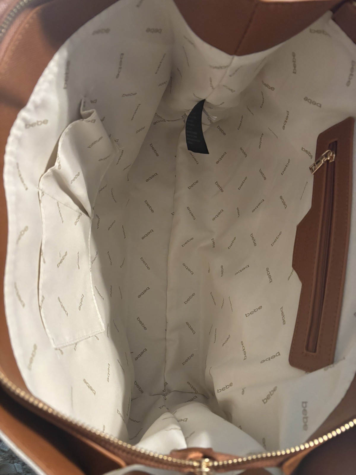 Bebe Paisley Canvas Tote Bag Caramel Stripe Large Shoulder Tote NWT MSRP $139