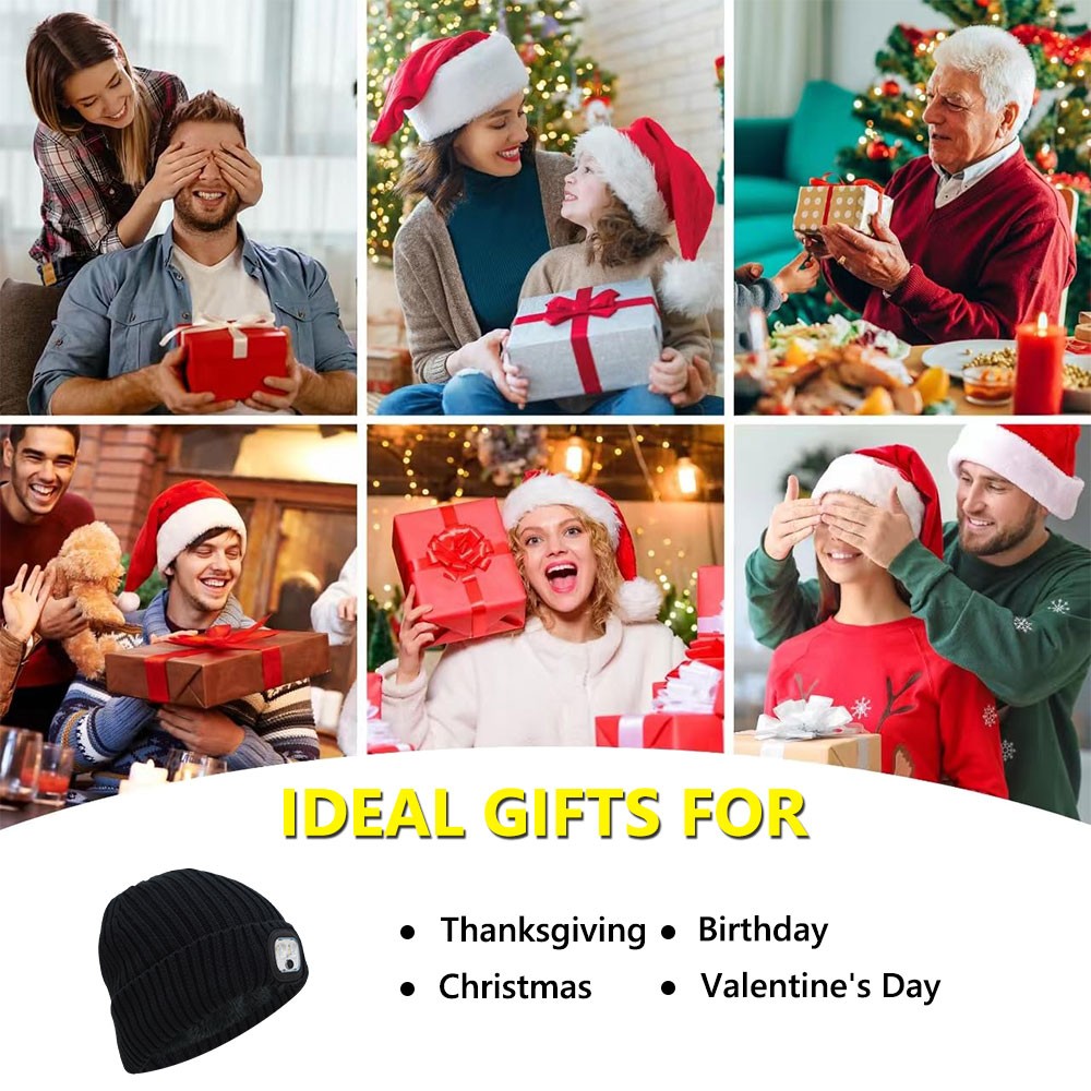 Winter LED Beanie Hat Warm Rechargeable Knit Cap Gift for Men Women Boys Girls