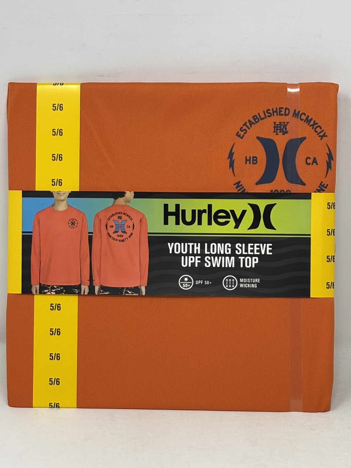 Hurley Youth Long Sleeve UPF 50+ Orange Swim Shirt 5-6 NWT READ