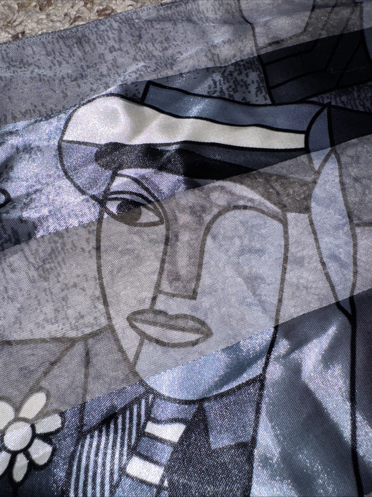 Picasso Artistic Black And Grey Decorative Scarf 13” X 60” Silk Feel