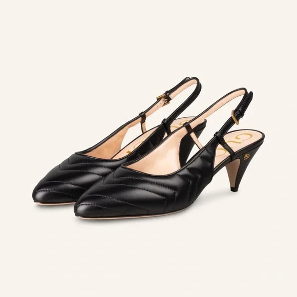 NIB GUCCI Matelasse Leather Kitten heeled Slingback 7.5