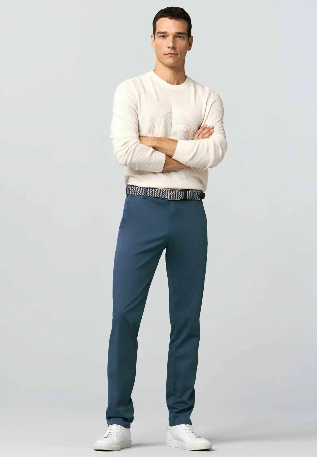 Meyer NWT Chinos / Casual Pants Size 54EU 38US Tokyo In Solid Blue Cotton Blend