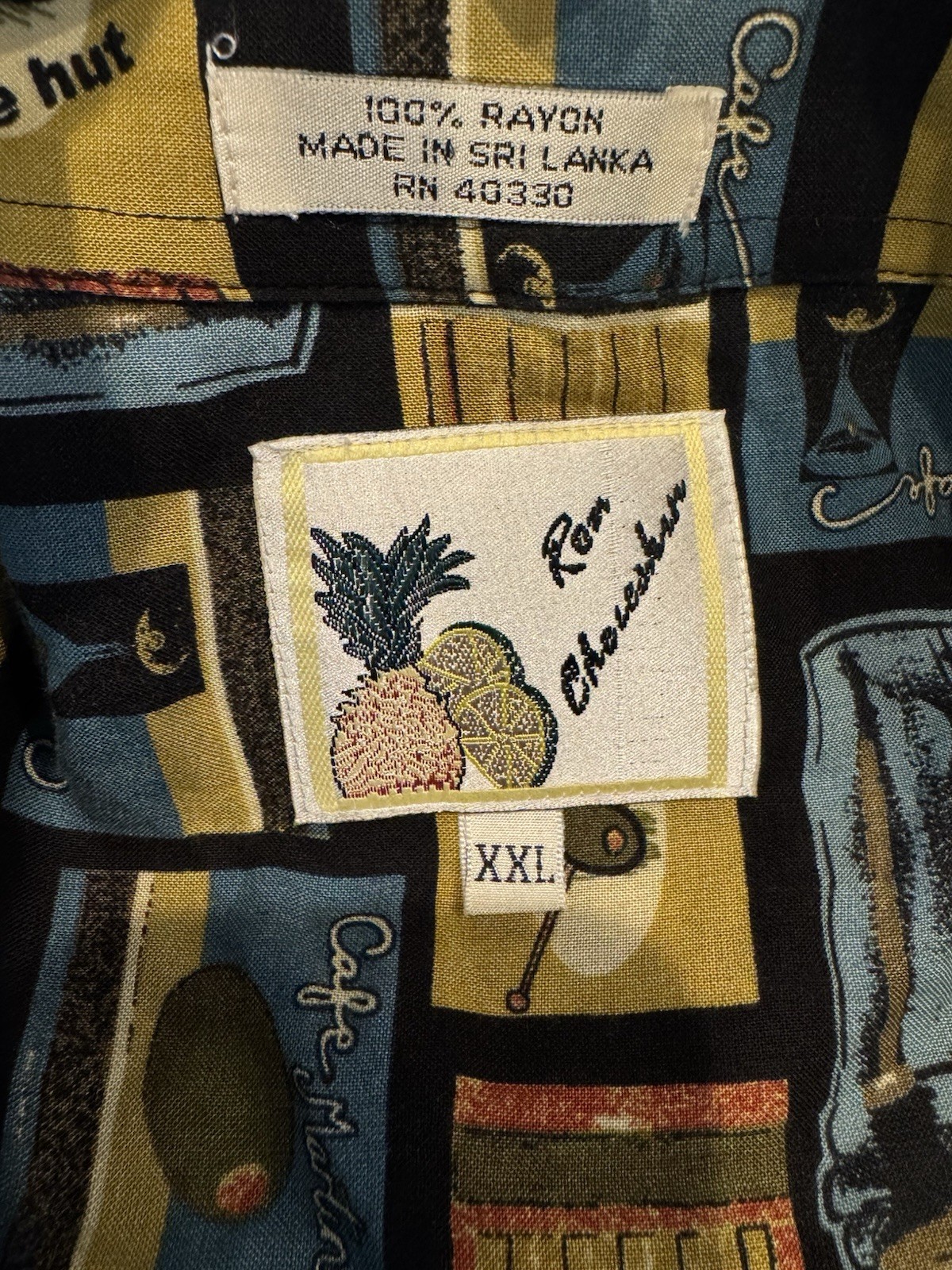 Olive Hut Ron Chouinard Cafe Martini Print Hawaiian Shirt XXL Rayon