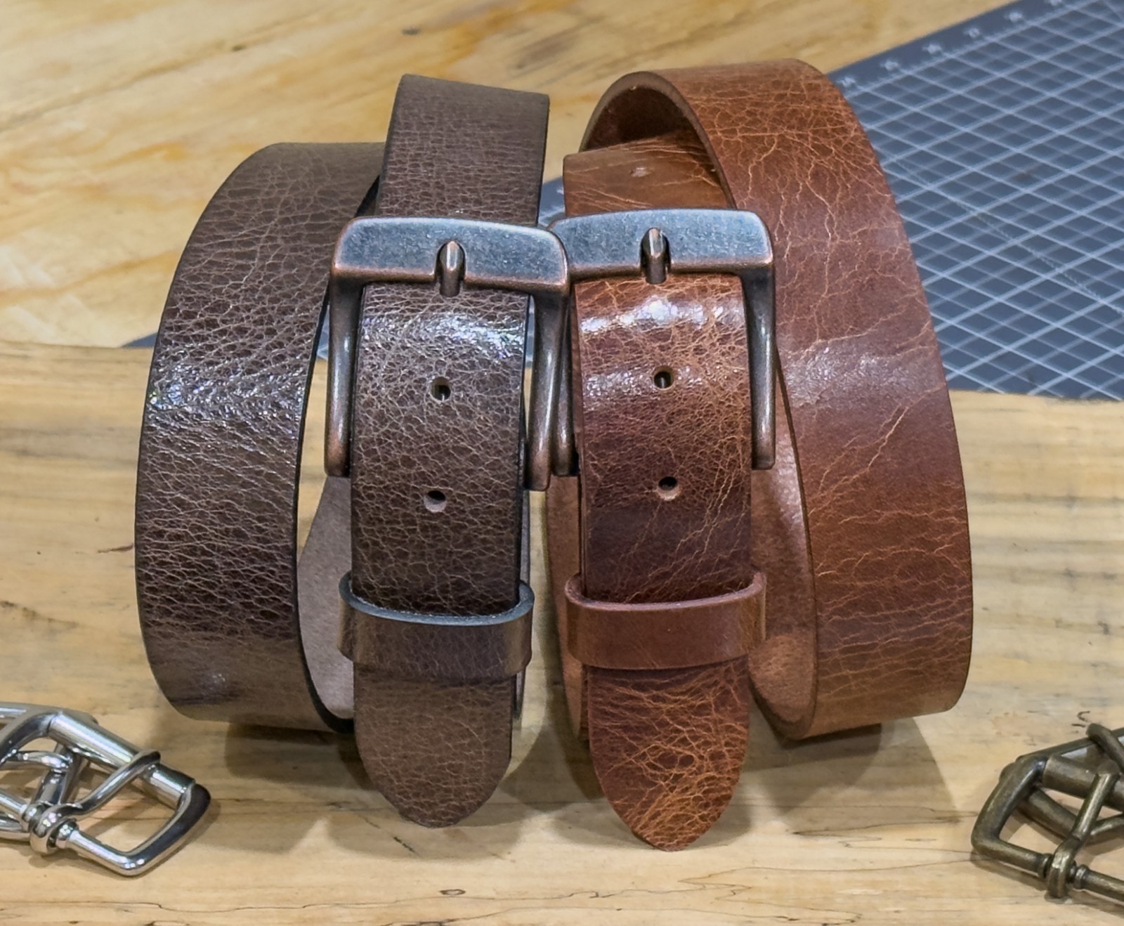 Handmade Full Grain Buffalo Leather Belt 1.5” Wide | Made in USA | Custom Buckle