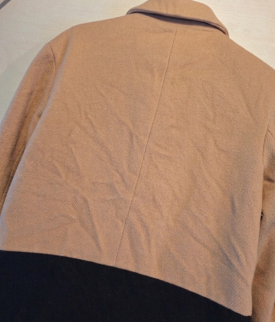 Talbots Two-Tone Wool Blend Colorblock Overcoat 10 Petite Black & Tan Buttons