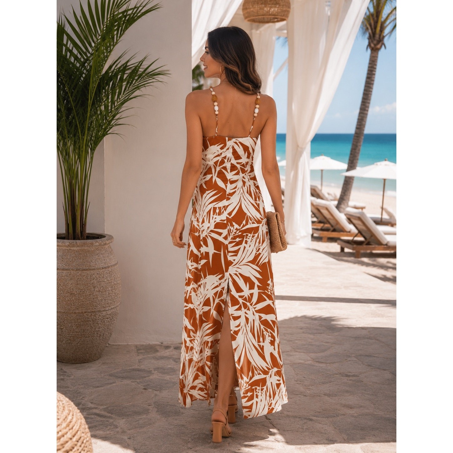 Tuckernuck Hyacinth House NWT Bronze White Floral Halter Maxi Dress Size Small
