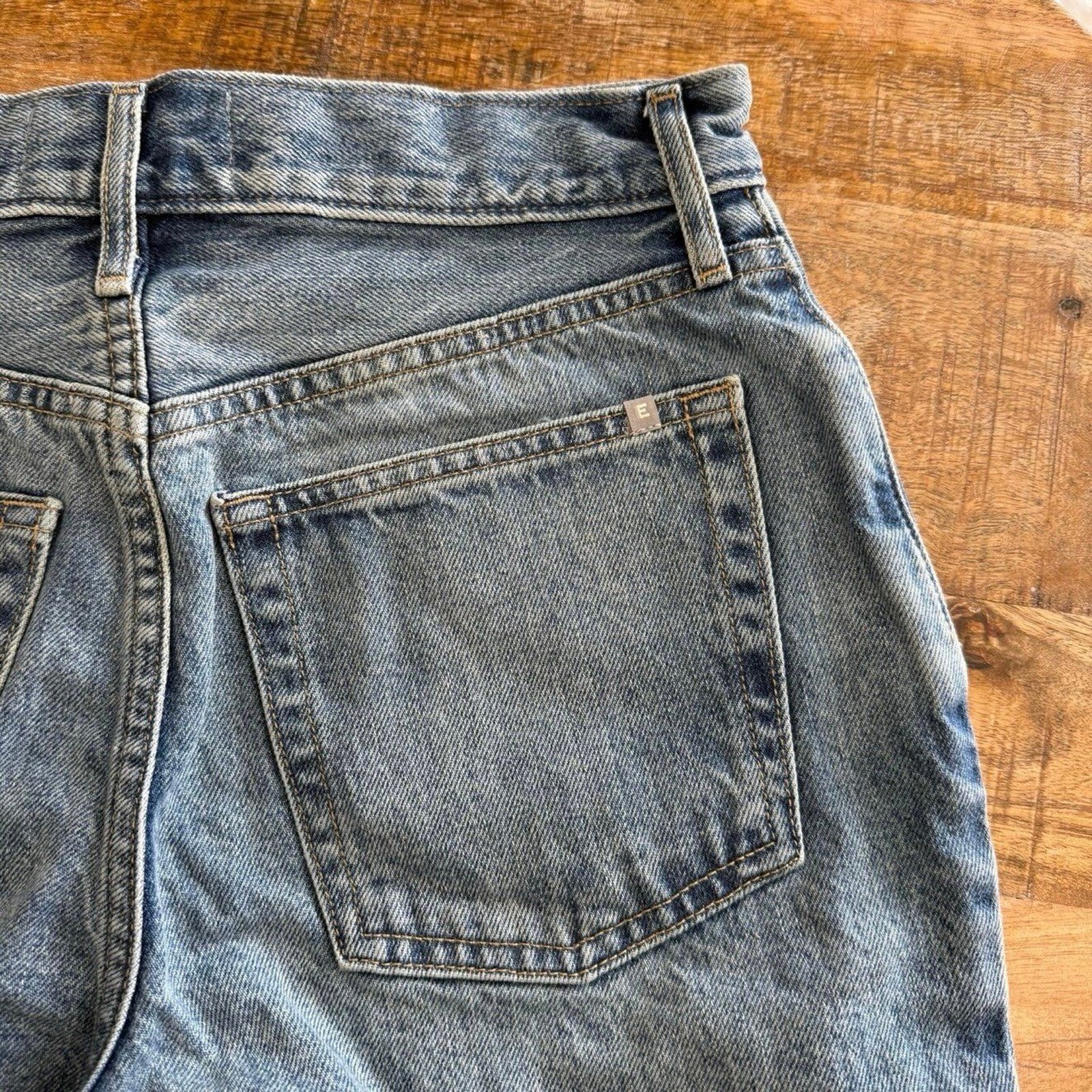 Everlane Rigid Way High Denim Jean Short High Rise Button Fly Medium Wash Sz 26