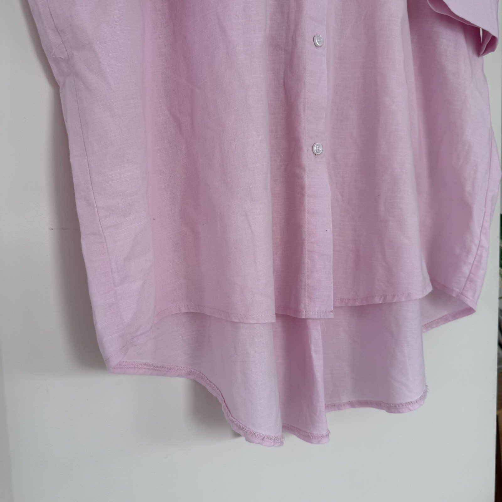 SNDYS pink linen blend button up shirt