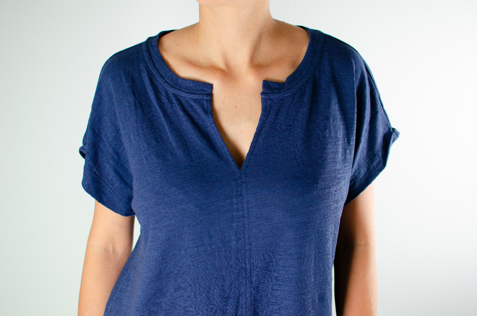 ANTHROPOLOGIE WOMEN’S NAVY SPLIT NECK SHORT SLEEVE HI-LOW TUNIC TOP Sz XL