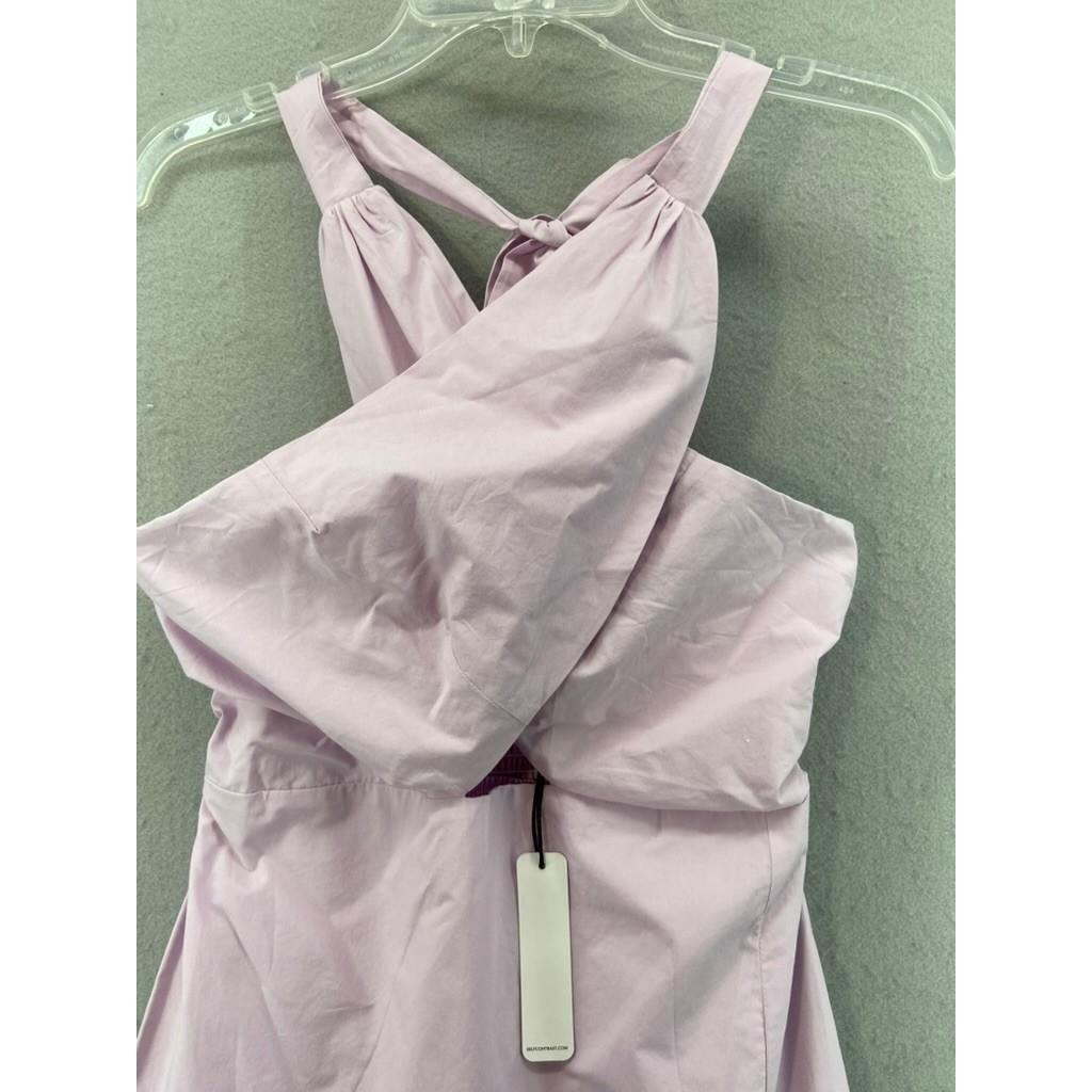 NWT Self Contrast Dress Womens Sz M Halter Midi Lavender Cotton Poplin Slit