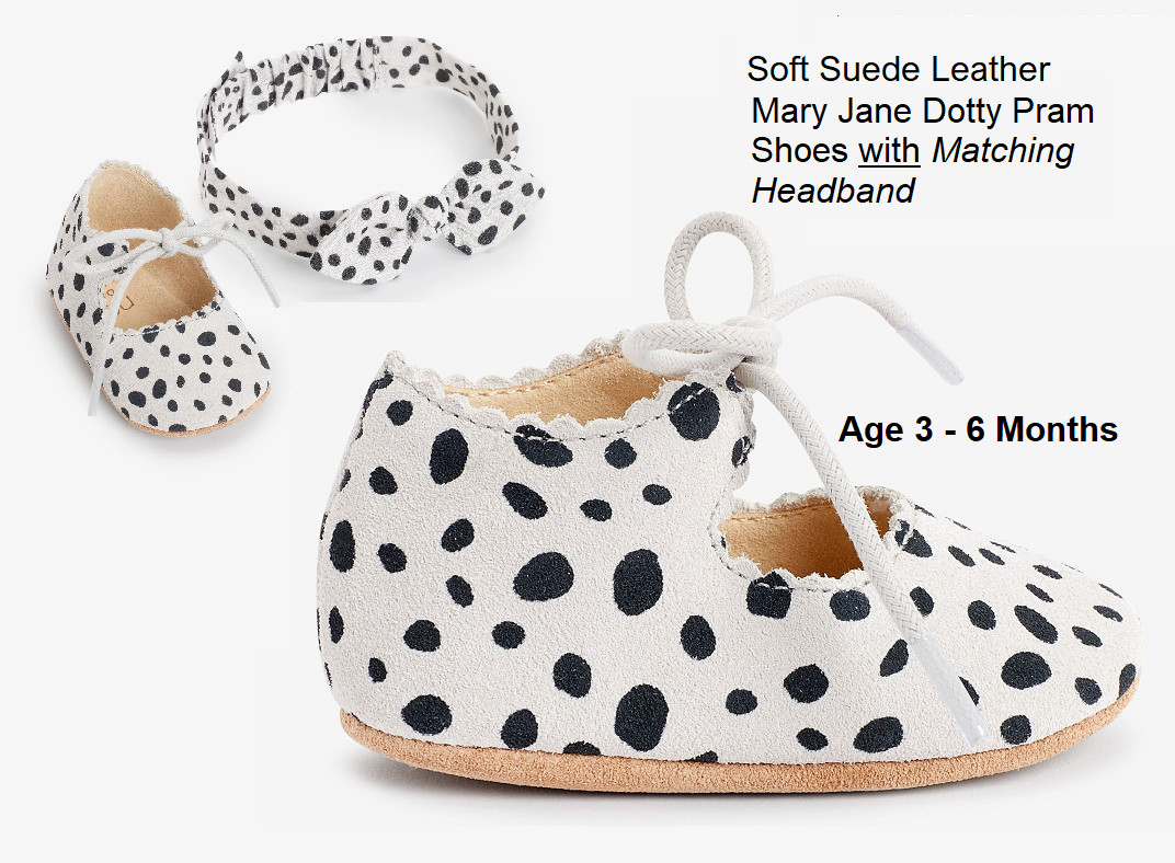 Next Suede Leather Pre-Walkers Size 3-6 Month Beige with Black Spots + Headband