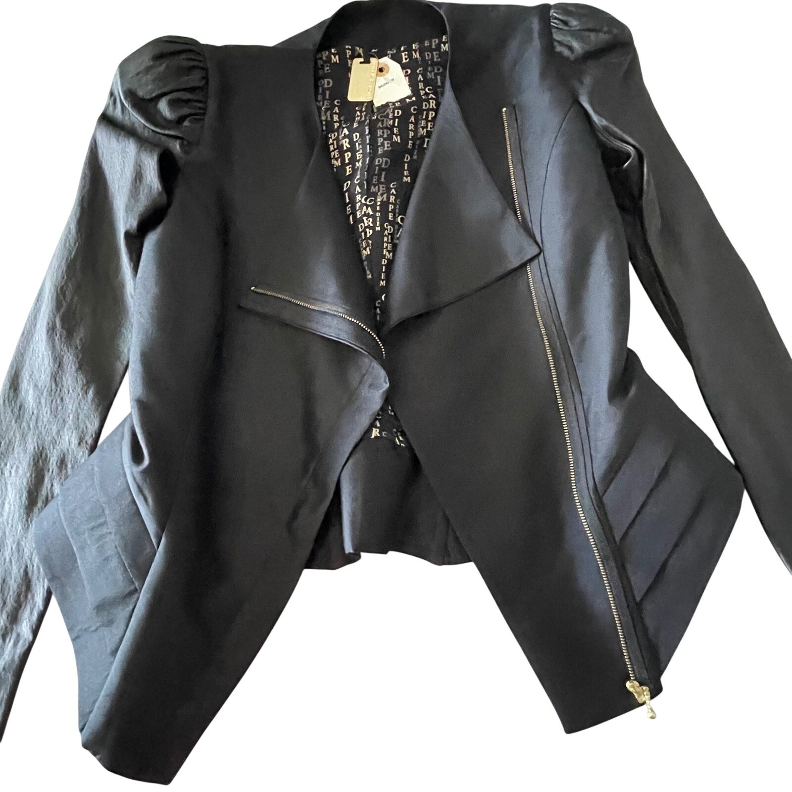 Thomas Wylde Black Structured Jacket SZ 2 Wool Silk Leather Blazer Made in Korea