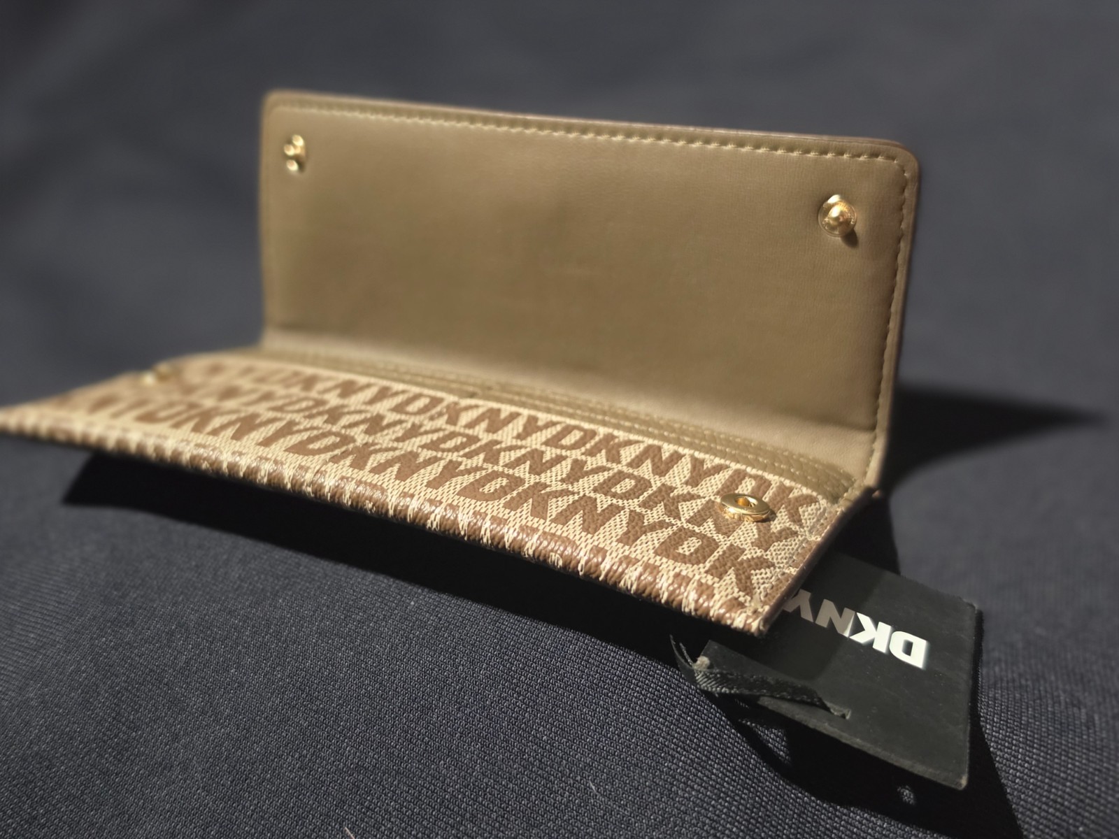 DKNY Women’s Logo Continental Wallet Tan Brown Monogram Faux Leather