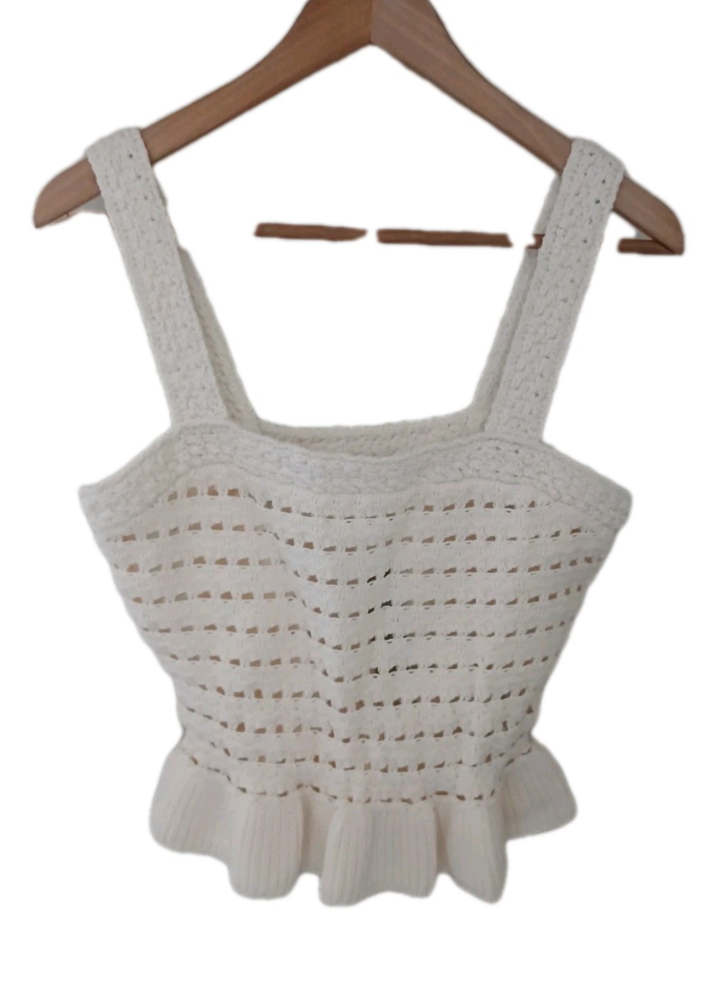New J. Crew Crochet Ruffle Sweater Tank Top Size Small Cream Cottagecore Coastal