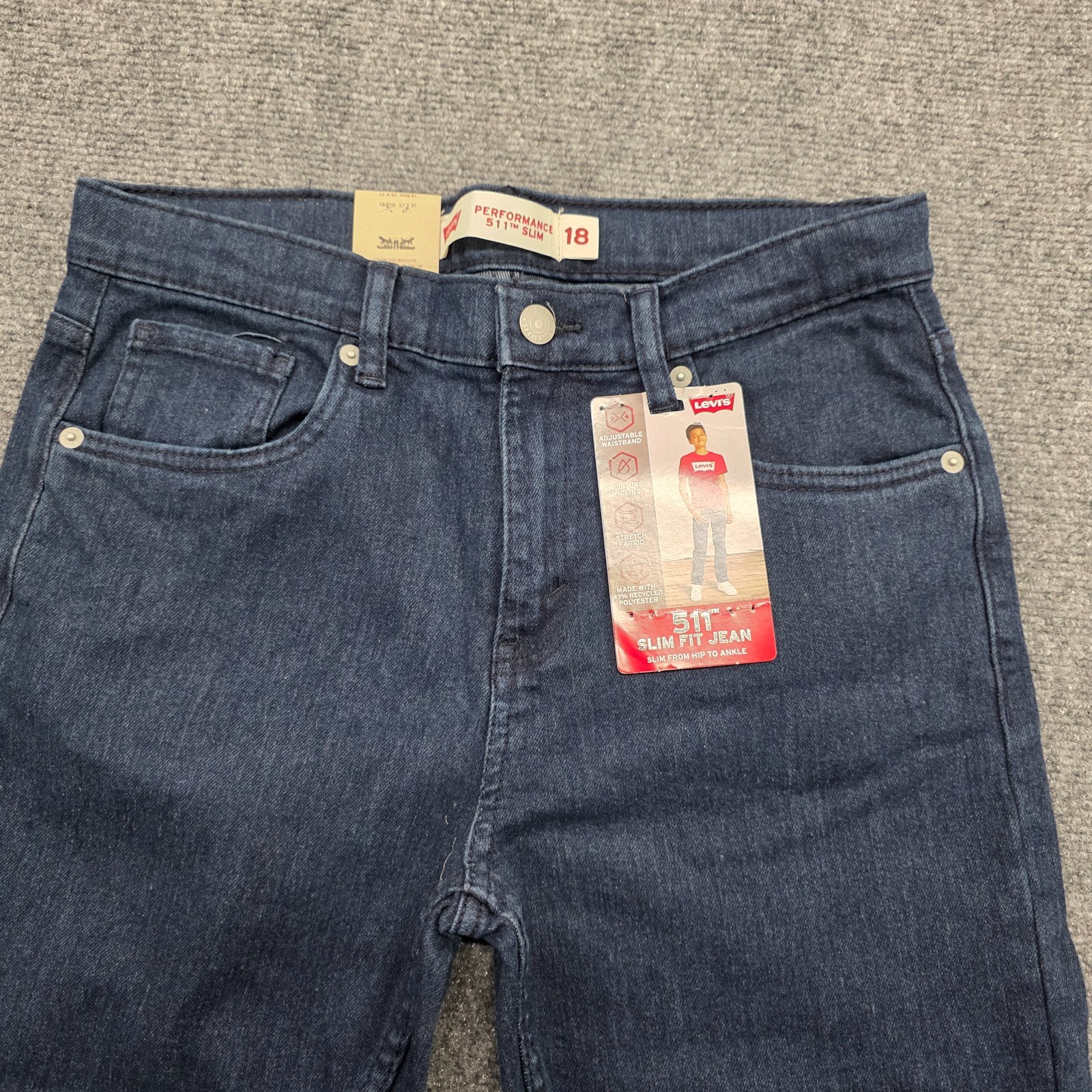 NEW Levis Boys Jeans Performance 511 Slim Fit Size 18 Reg 29X31 Adjustable Waist