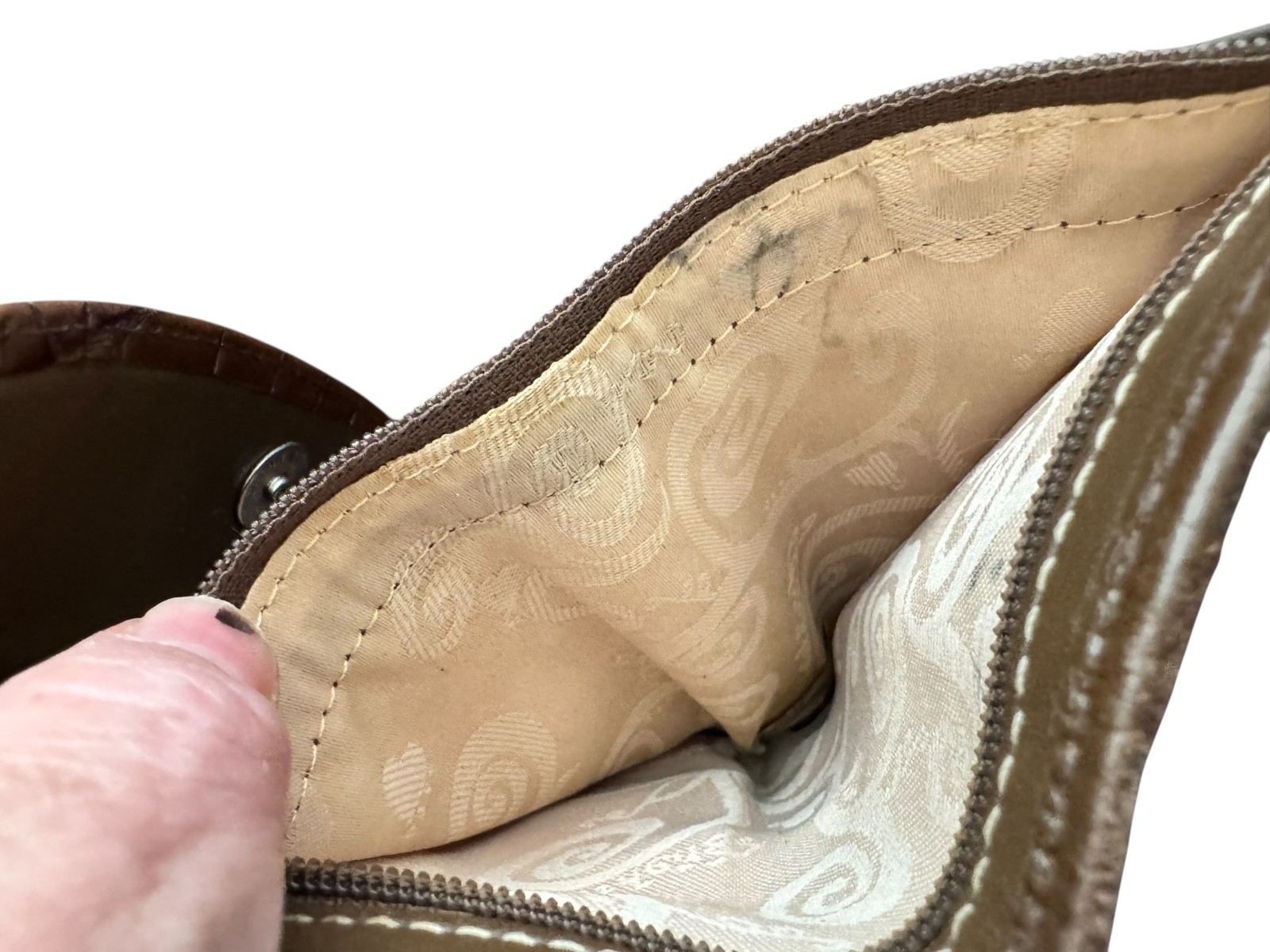 Brighton Crossbody Foldover Wallet Purse for Women Travel Brown Pebbled Leather