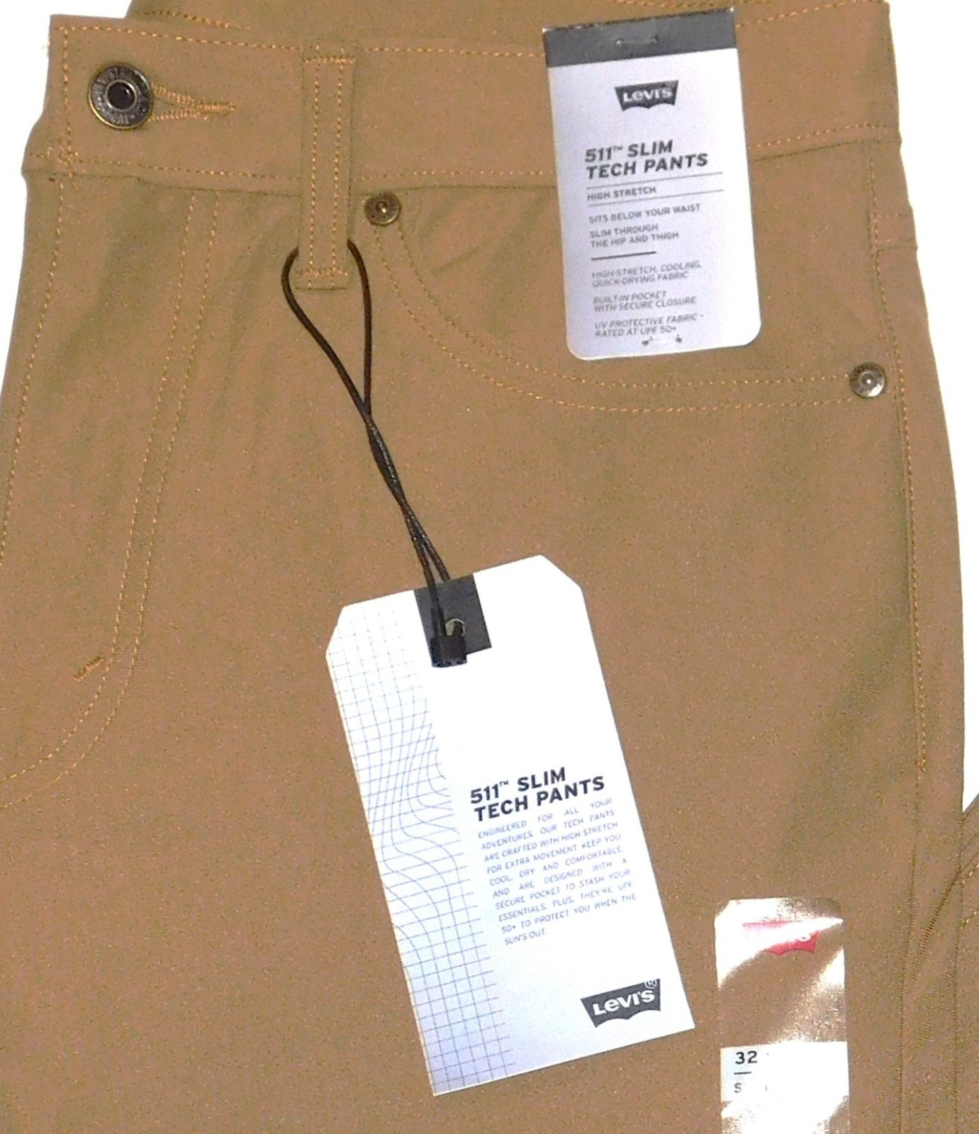 LEVIS 511 Slim Tech Pants High Stretch Jean Cut Quick Dry UV 50+ Walnut Brown