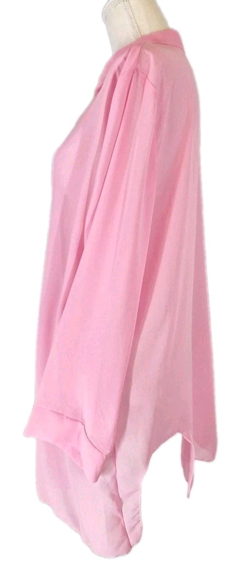 Sheer Transparent Chiffon Cover-Up Blouse Collared Button Front Shirt SzL Pink