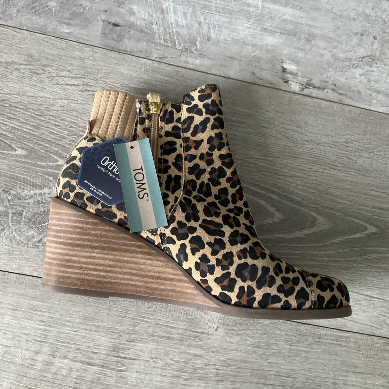 Toms Sadie Classic Leopard Print Suede Womens Sz 9 Zip Wedge Booties Ankle Boots