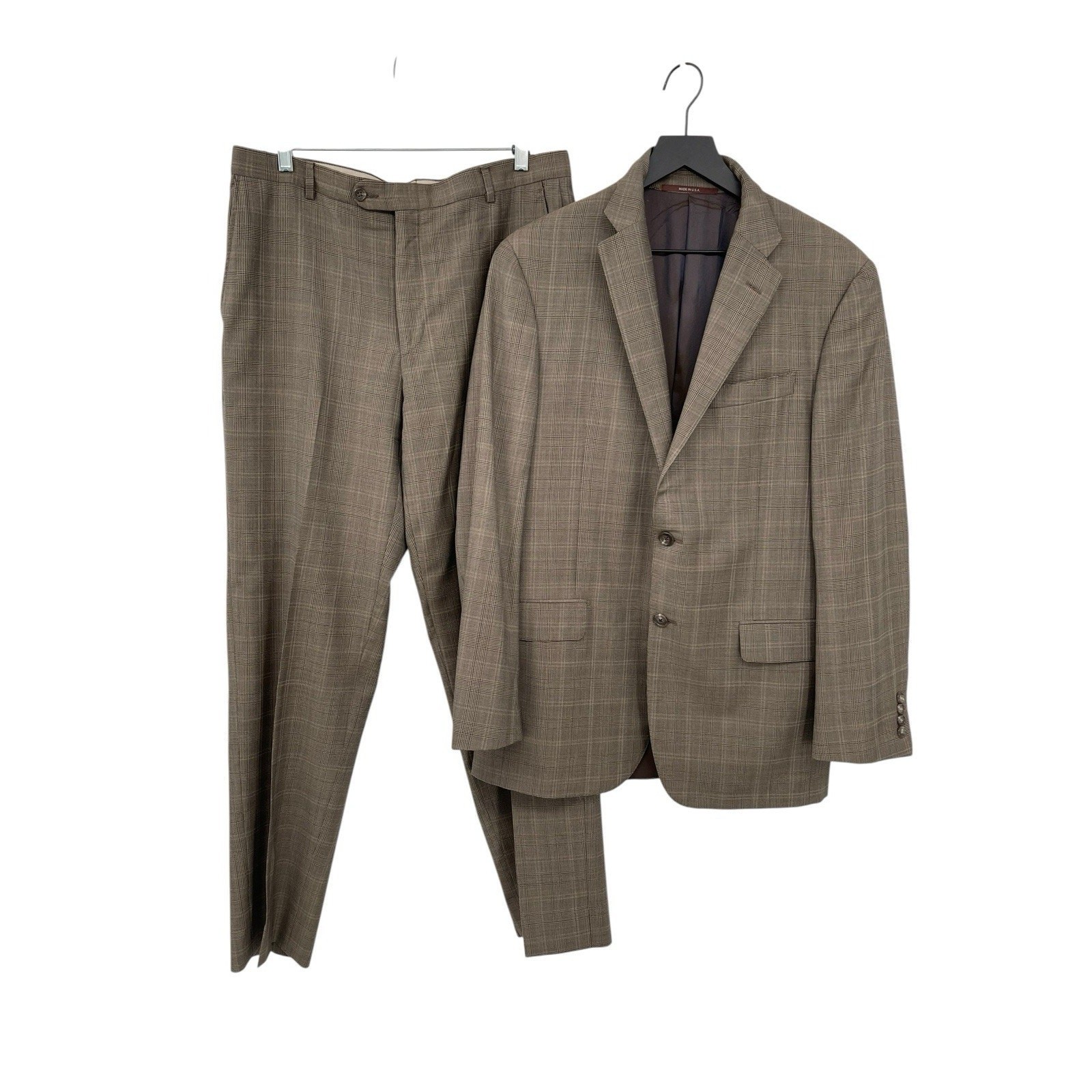 Vintage Hickey Freeman Suit Glen Plaid Worsted Wool Size 40R